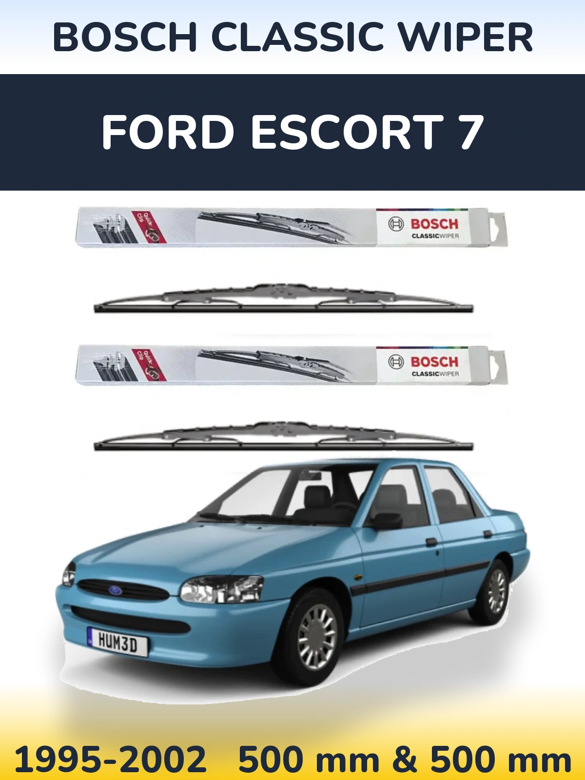 Комплект передних дворников BOSCH Classic Wiper 500 & 500 мм для Ford Escort 7 1995-2002