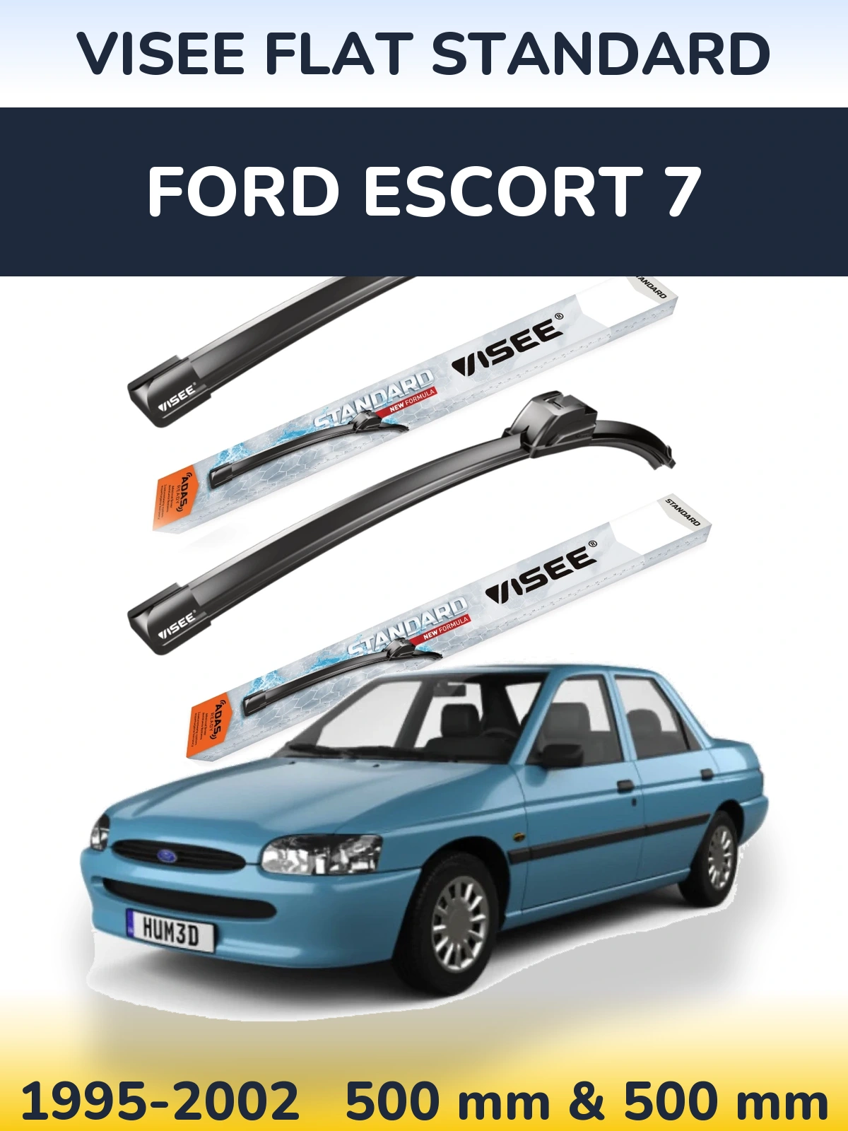 Комплект передних дворников VISEE FLAT STANDARD 500 & 500 мм для Ford Escort 7 1995-2002