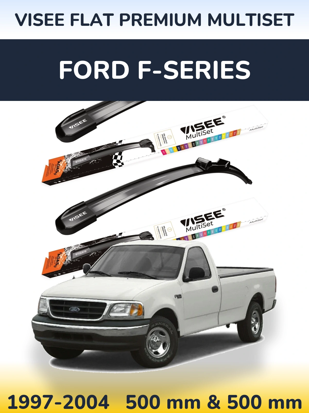 Комплект передних дворников VISEE FLAT PREMIUM MultiSet 500 & 500 мм для Ford F-series 1997-2004