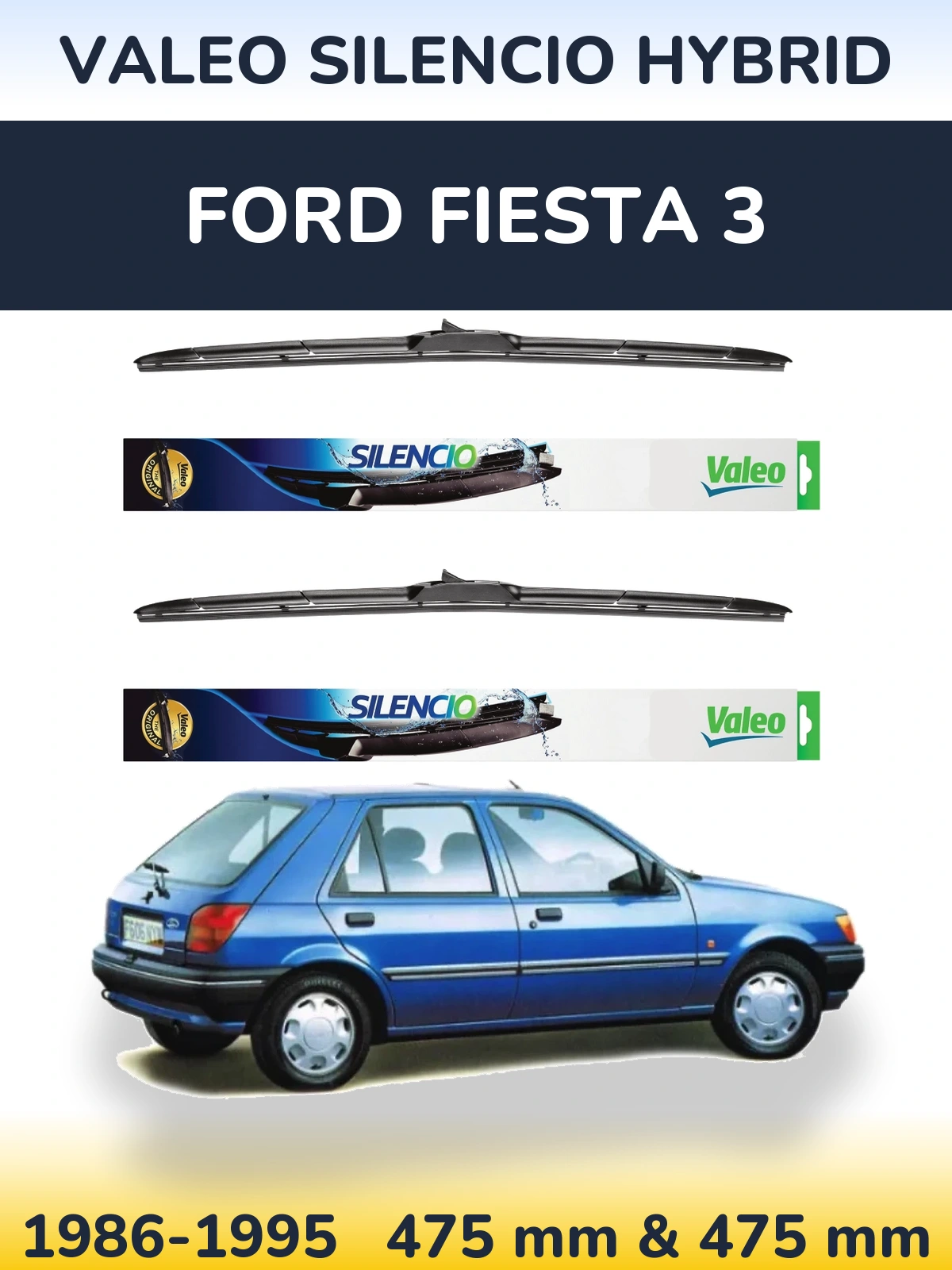 Комплект передних дворников Valeo Silencio Hybrid 475 & 475 мм для Ford Fiesta 3 1986-1995