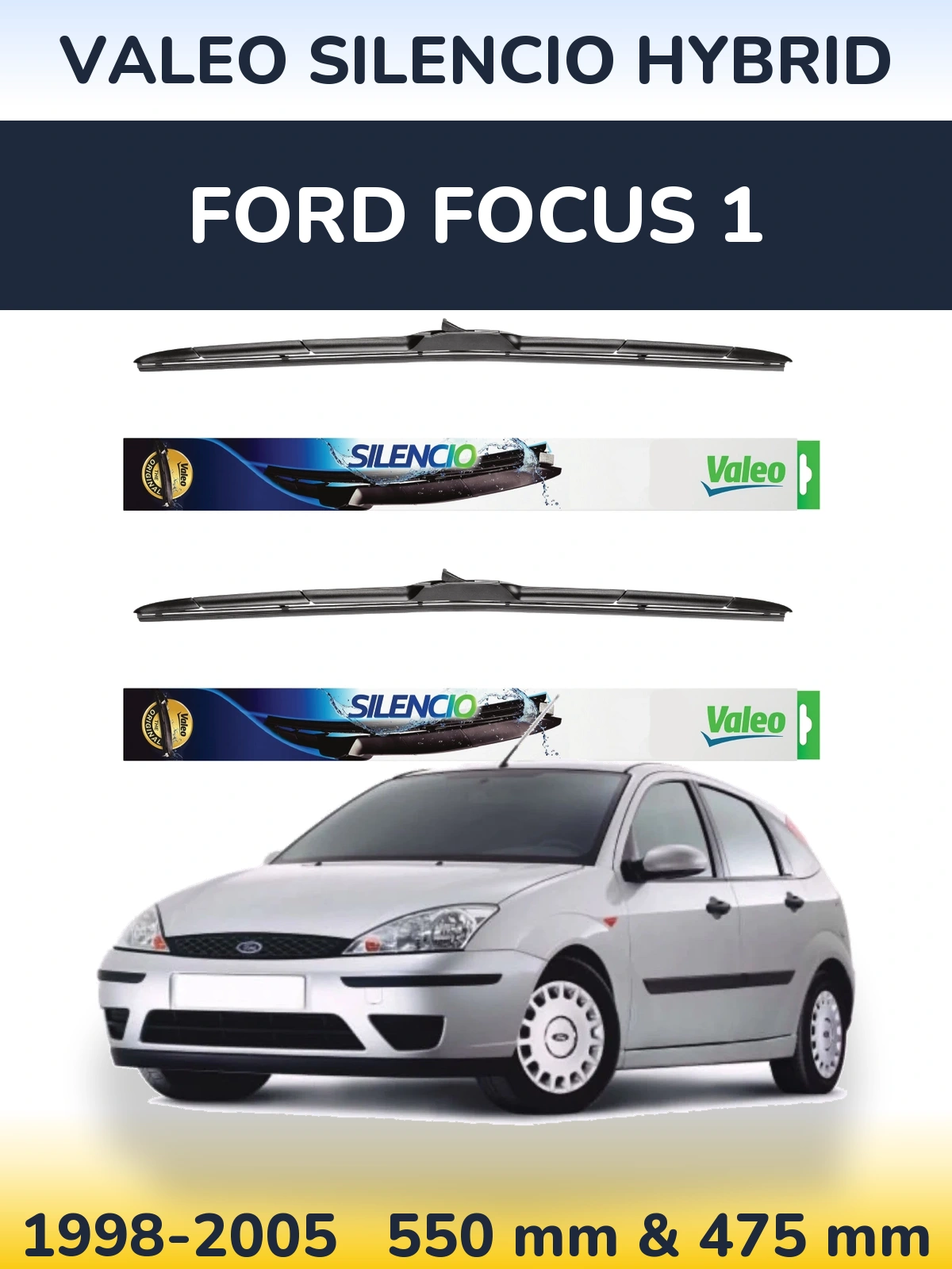 Комплект передних дворников Valeo Silencio Hybrid 550 & 475 мм для Ford Focus 1 1998-2005
