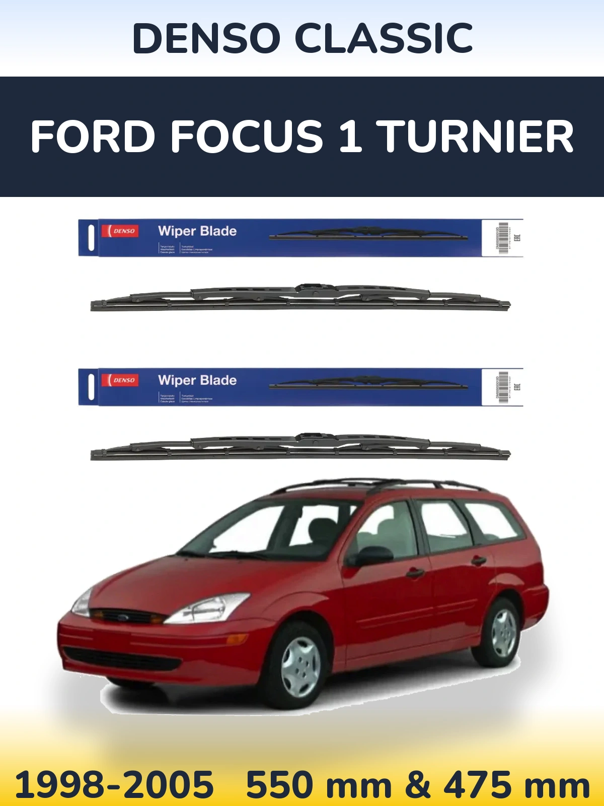 Front wiper blade set Denso Classic 550 & 475 mm for Ford Focus 1 Turnier 1998-2005