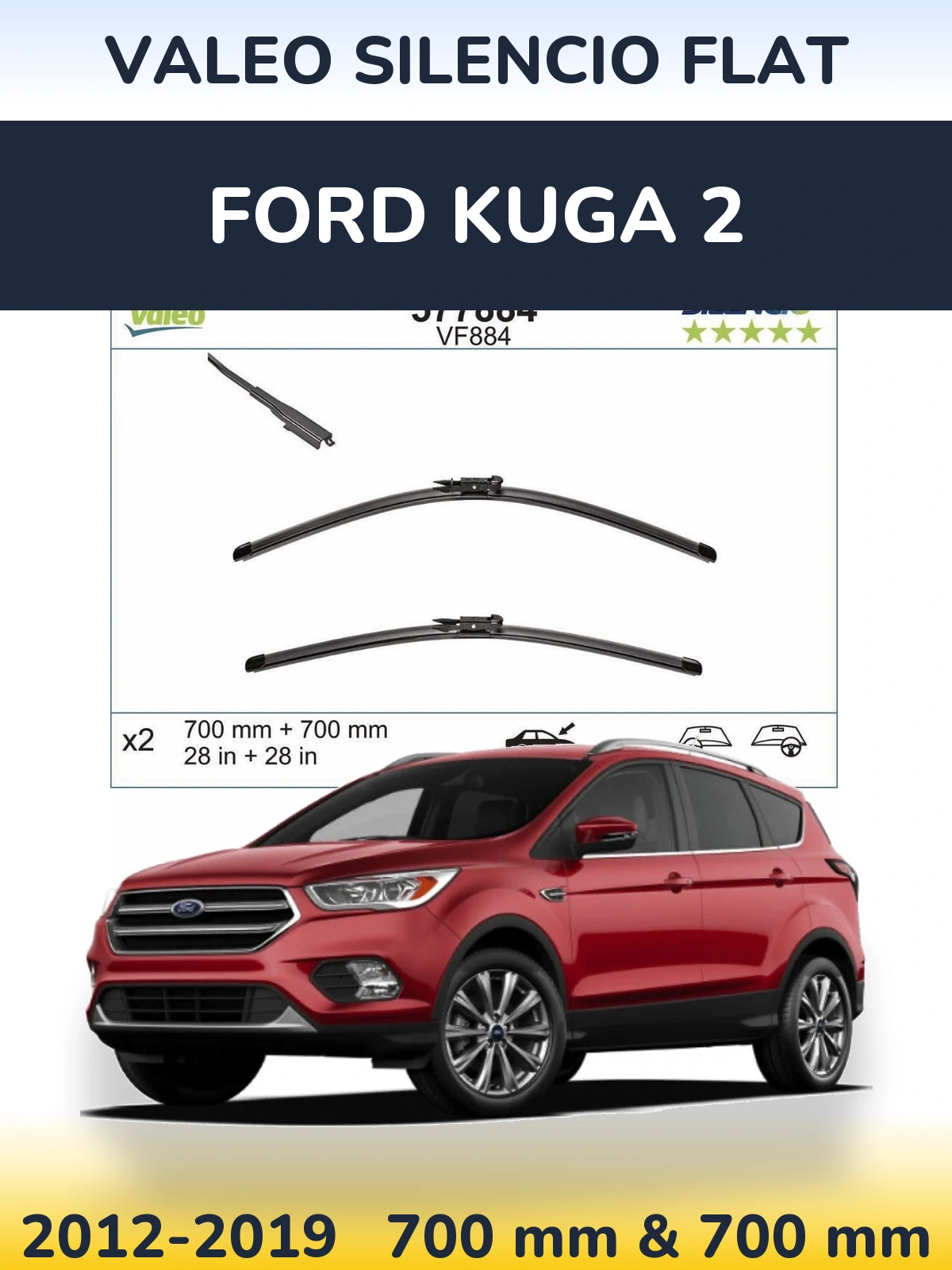 Комплект передних дворников Valeo Silencio Flat 700 & 700 мм для Ford Kuga 2 2012-2019