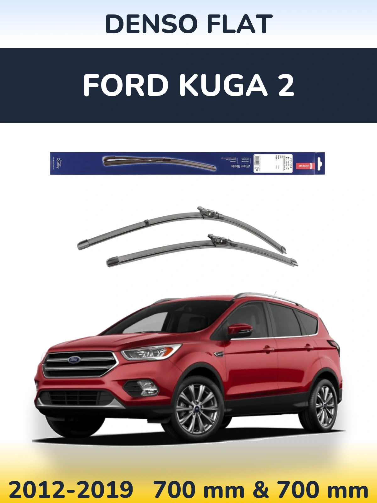 Front wiper blade set Denso Flat 700 & 700 mm for Ford Kuga 2 2012-2019