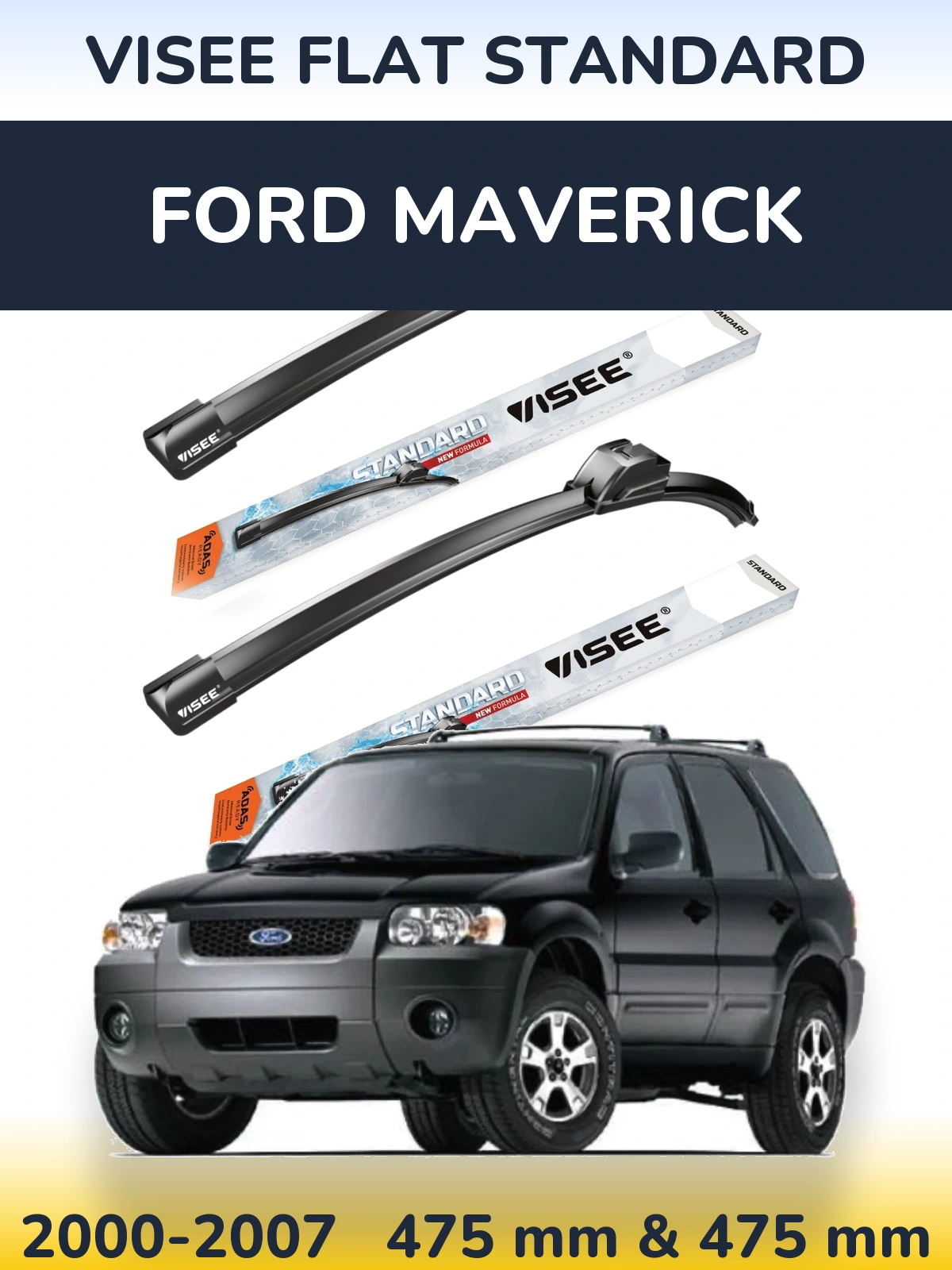 Комплект передних дворников VISEE FLAT STANDARD 475 & 475 мм для Ford Maverick 2000-2007