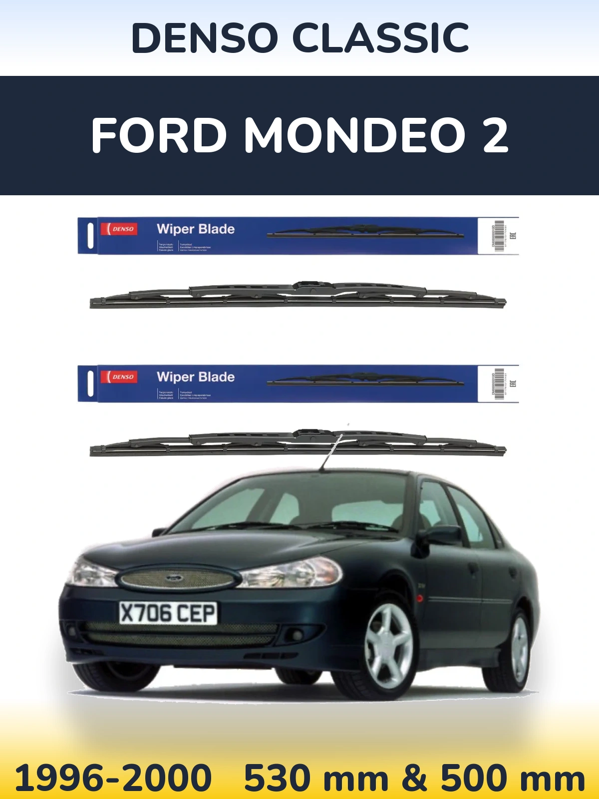 Front wiper blade set Denso Classic 530 & 500 mm for Ford Mondeo 2 1996-2000