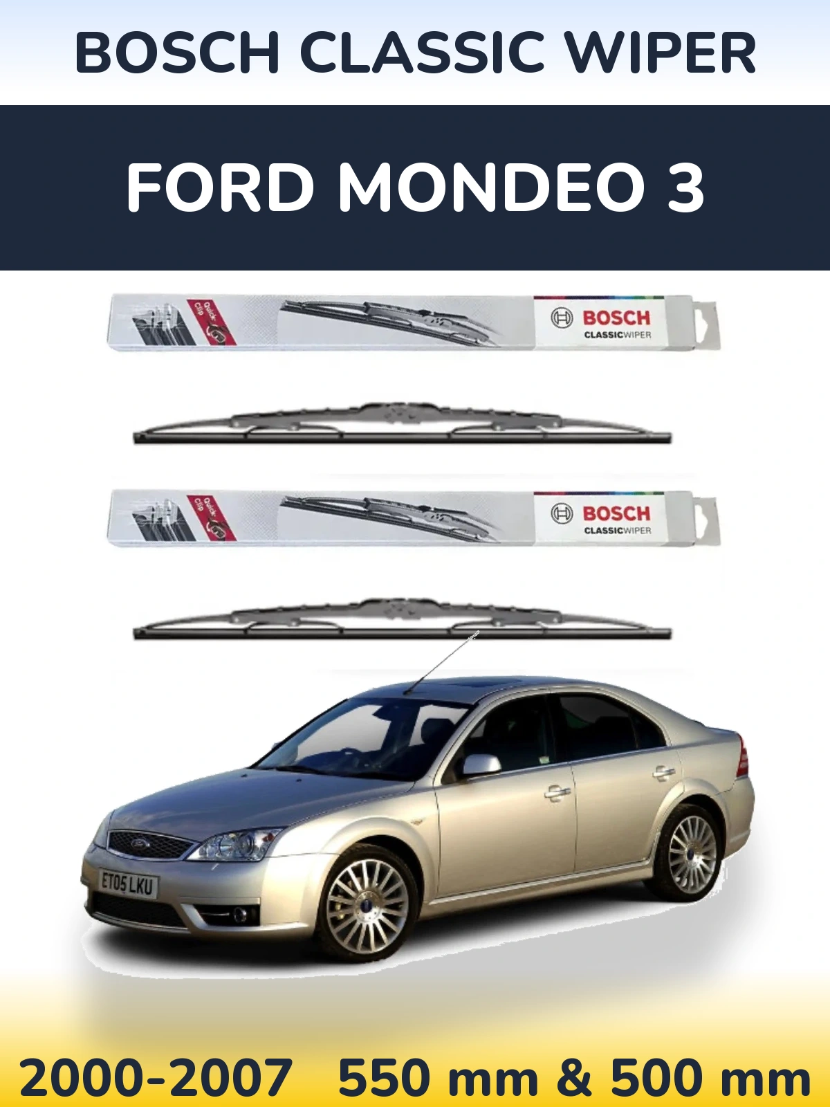Комплект передних дворников BOSCH Classic Wiper 550 & 500 мм для Ford Mondeo 3 2000-2007