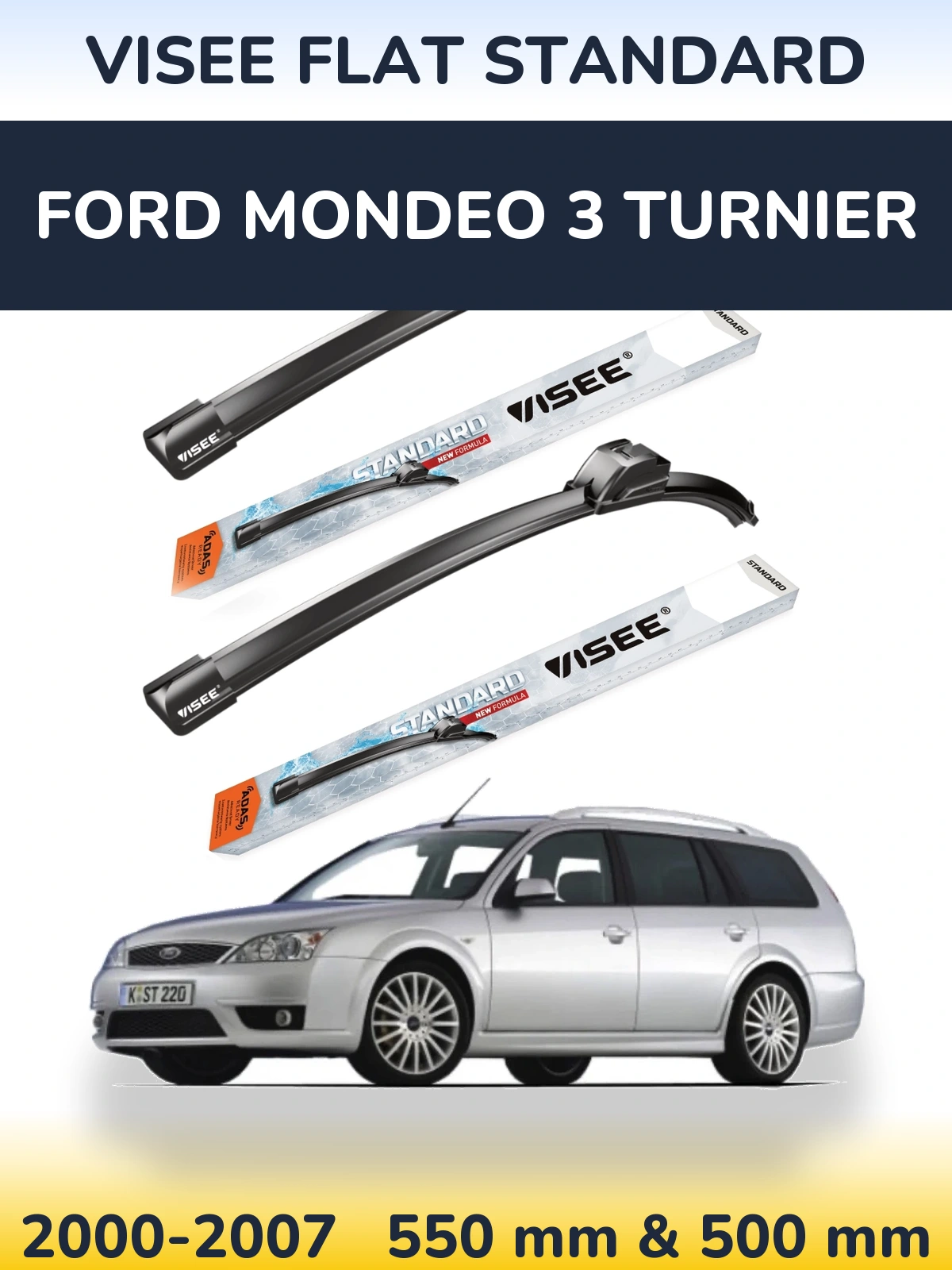 Комплект передніх щіток VISEE FLAT STANDARD 550 & 500 мм для Ford Mondeo 3 Turnier 2000-2007