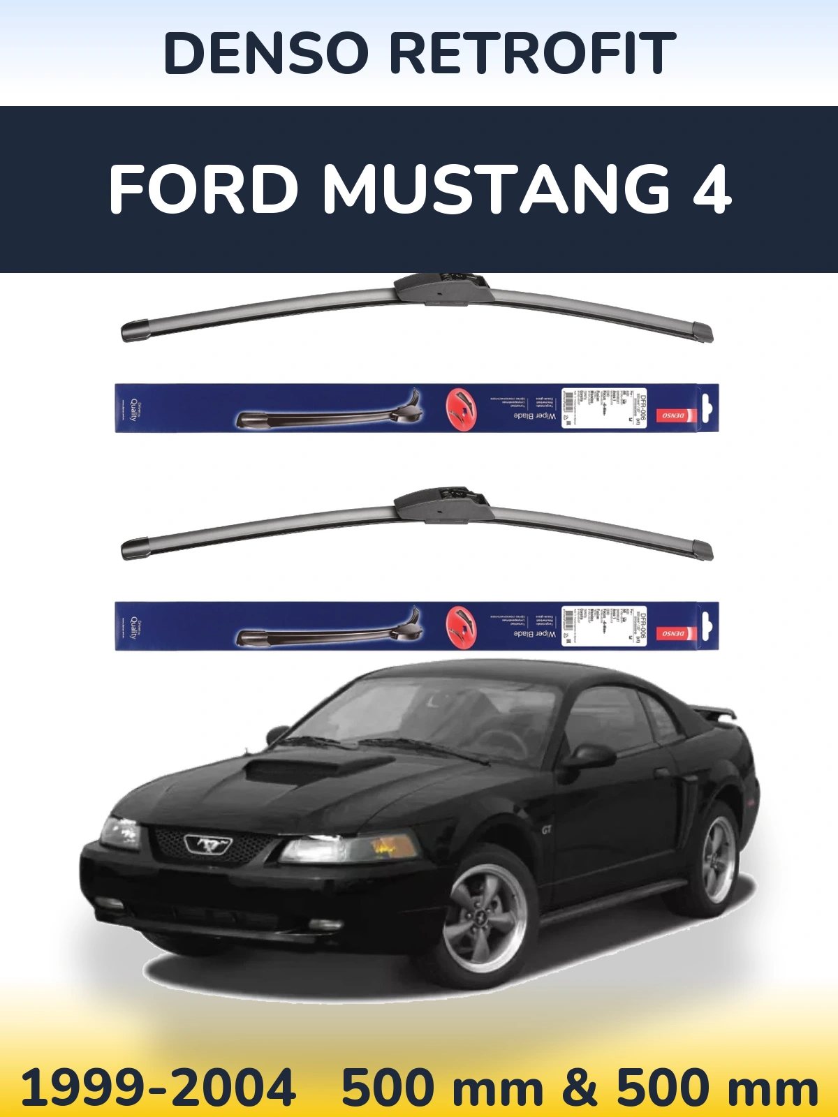Front wiper blade set Denso Retrofit 500 & 500 mm for Ford Mustang 4 1999-2004