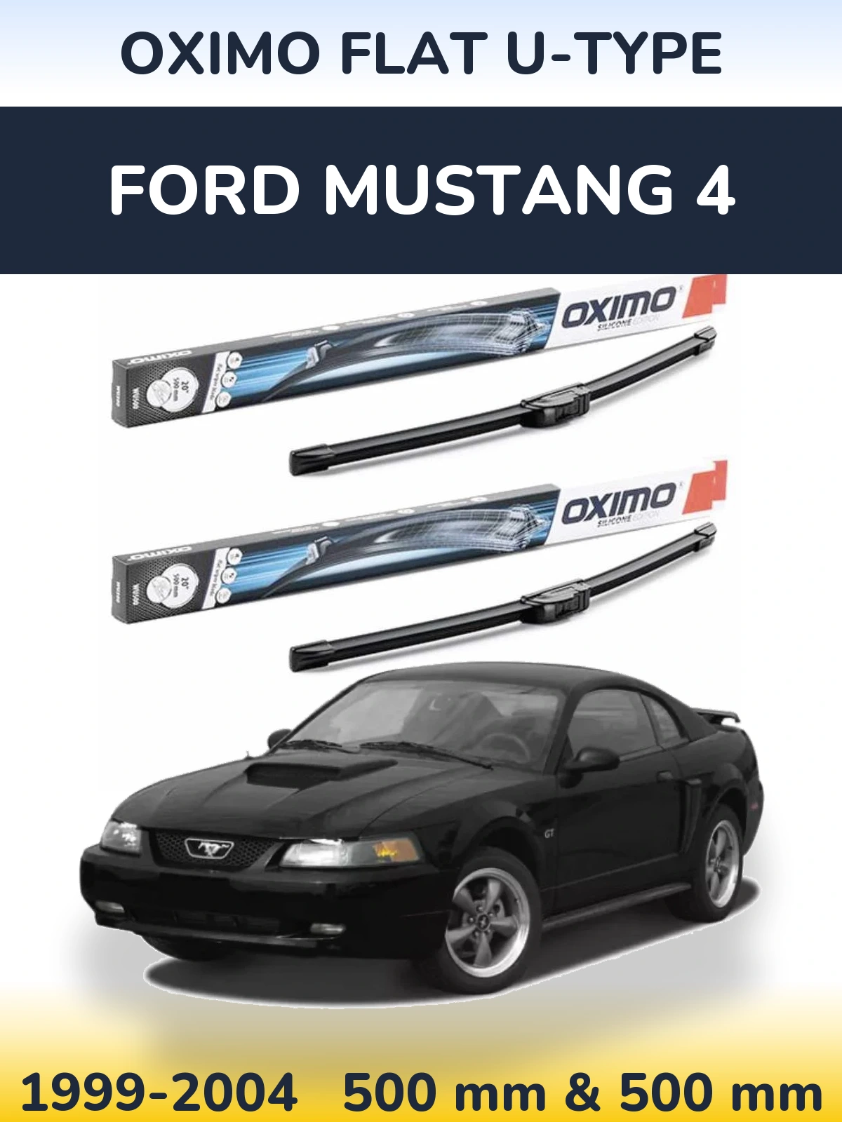 Front wiper blade set Oximo Flat U-type 500 & 500 mm for Ford Mustang 4 1999-2004