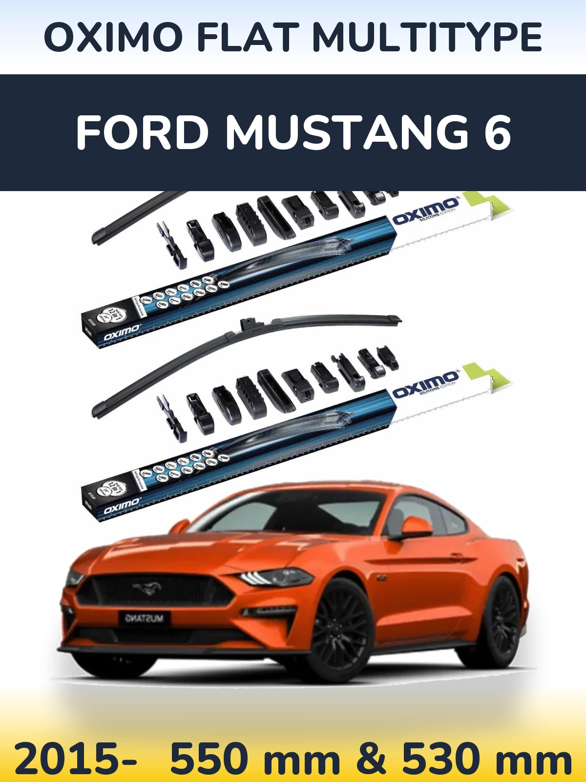 Front wiper blade set Oximo Flat MultiTipoe 550 & 530 mm for Ford Mustang 6 2015-2026