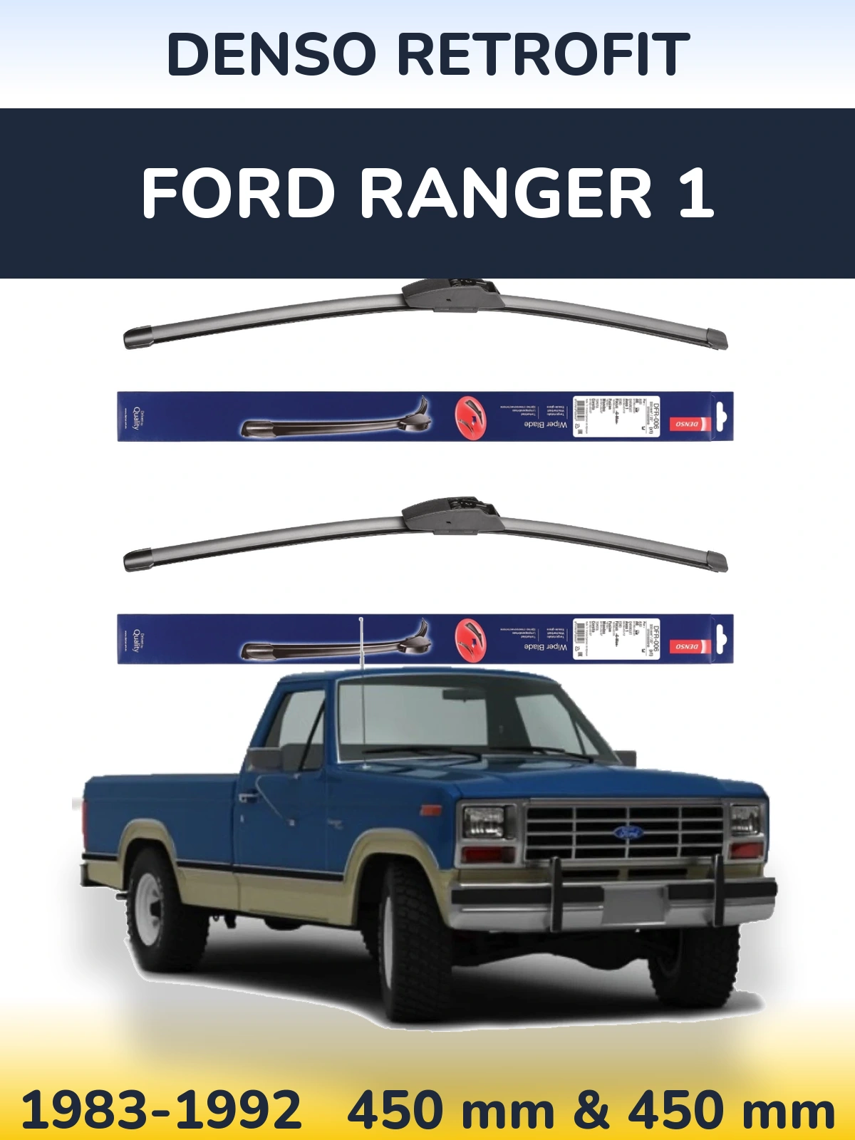 Front wiper blade set Denso Retrofit 450 & 450 mm for Ford Ranger 1 1983-1992
