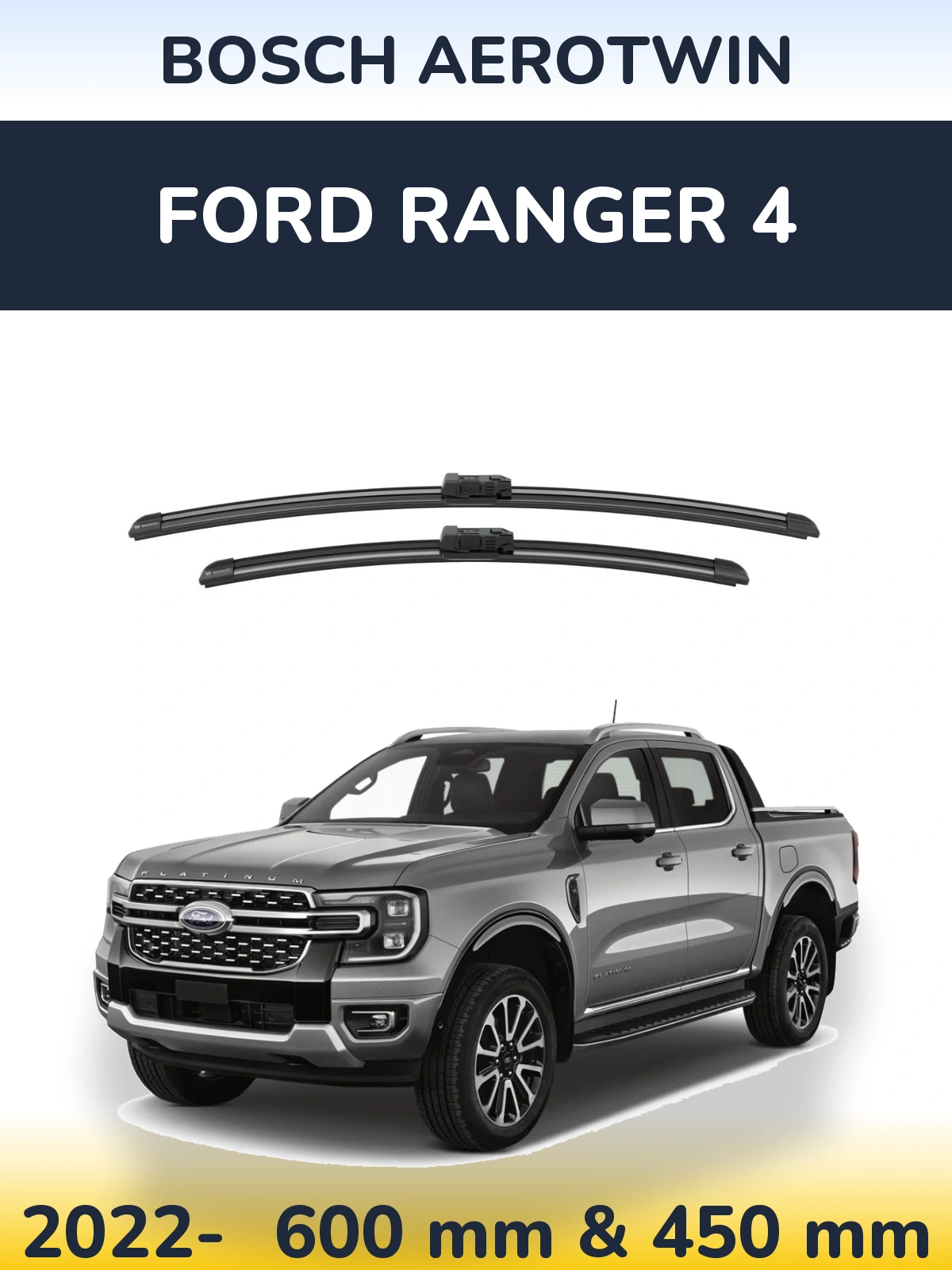 Комплект передних дворников BOSCH AeroTwin 600 & 450 мм для Ford Ranger 4 2022-2026