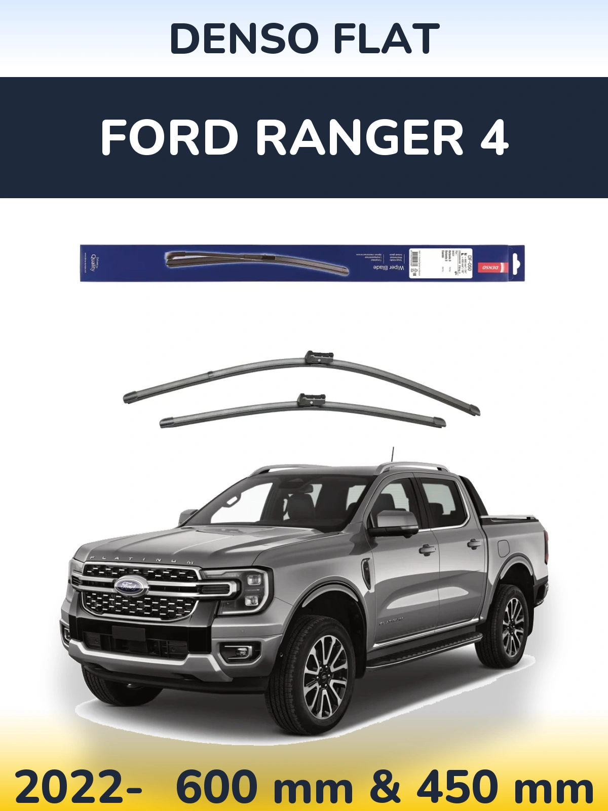 Комплект передних дворников Denso Flat 600 & 450 мм для Ford Ranger 4 2022-2026