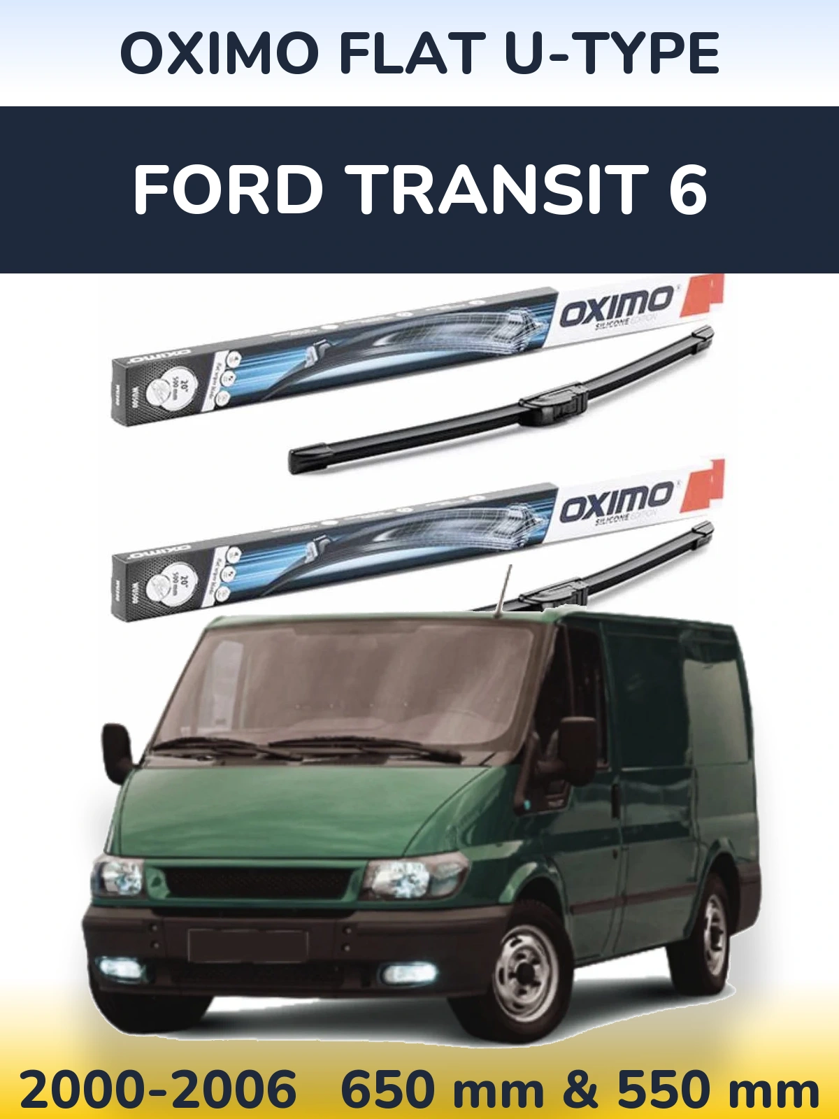 Комплект передних дворников Oximo Flat U-type 650 & 550 мм для Ford Transit 6 2000-2006