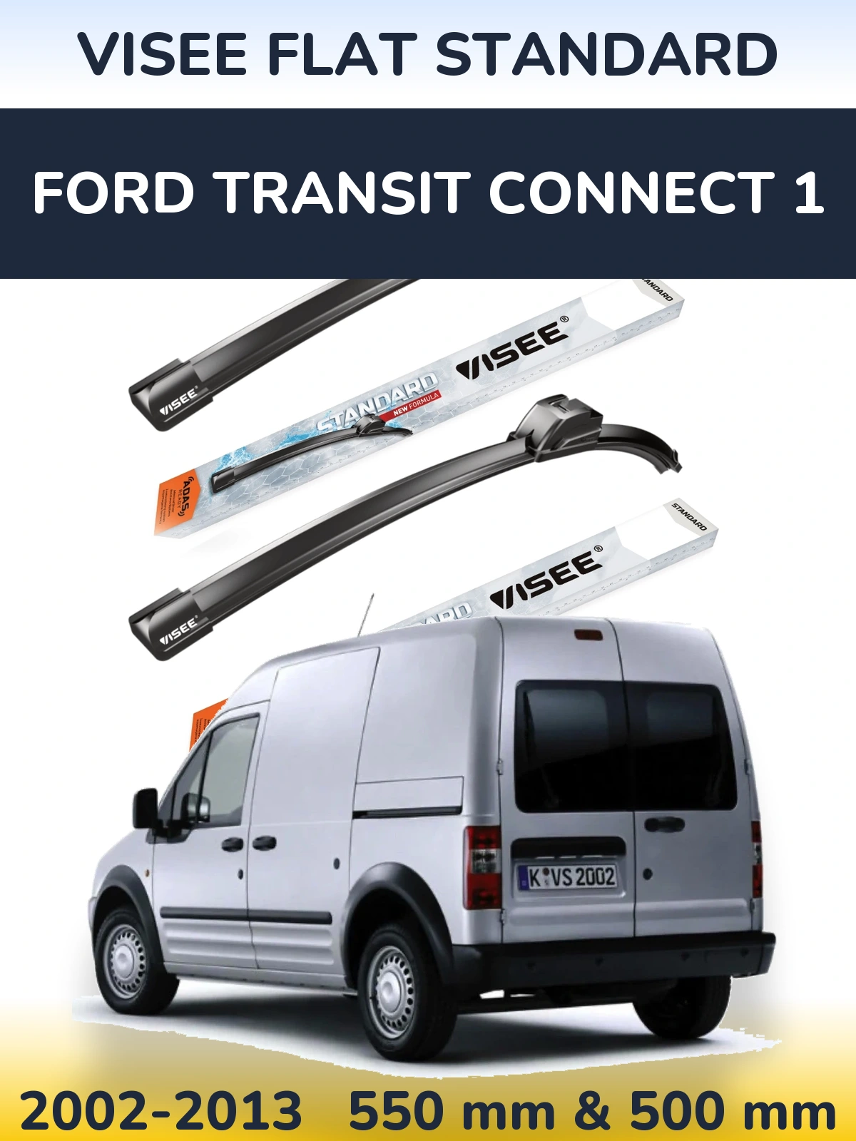 Front wiper blade set VISEE FLAT STANDARD 550 & 500 mm for Ford Transit Connect 1 2002-2013