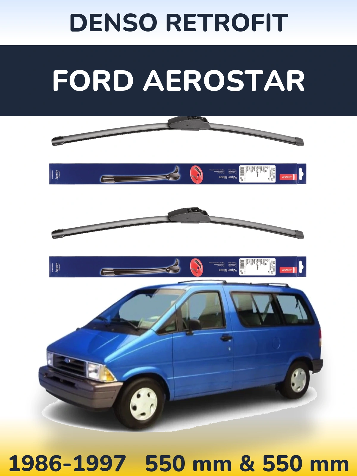 Front wiper blade set Denso Retrofit 550 & 550 mm for Ford Aerostar 1986-1997