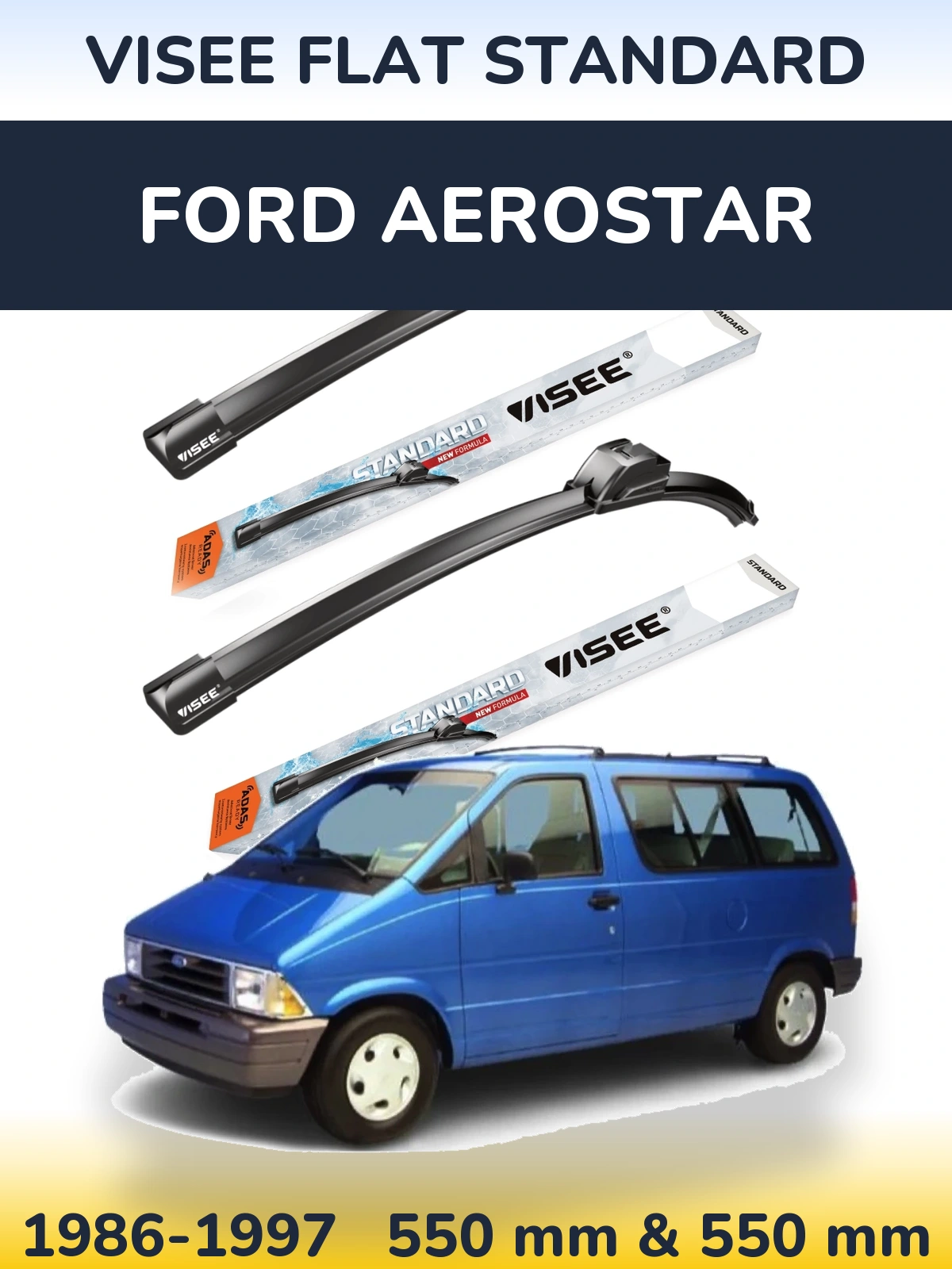 Комплект передніх щіток VISEE FLAT STANDARD 550 & 550 мм для Ford Aerostar 1986-1997