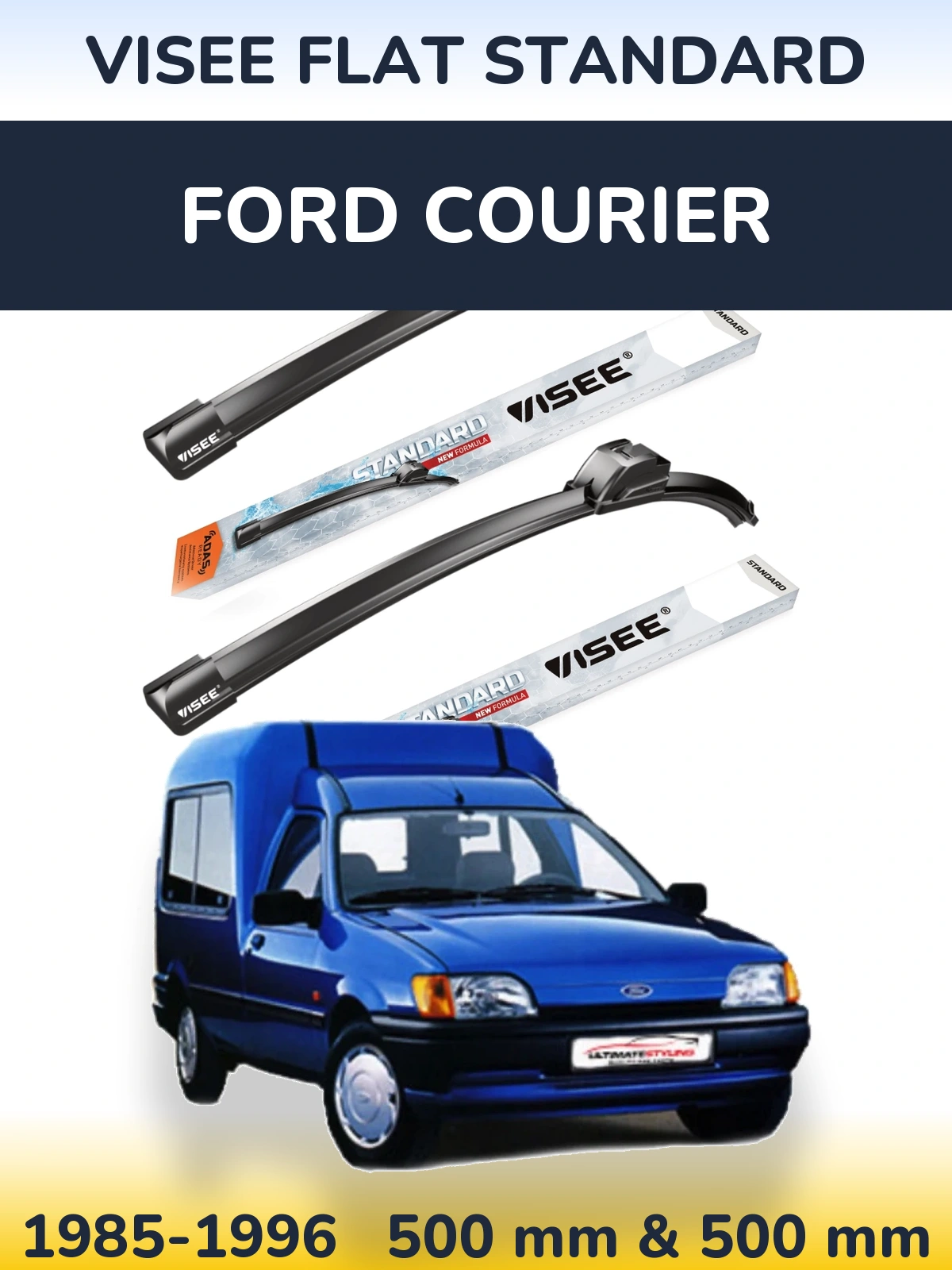 Комплект передних дворников VISEE FLAT STANDARD 500 & 500 мм для Ford Courier 1985-1996