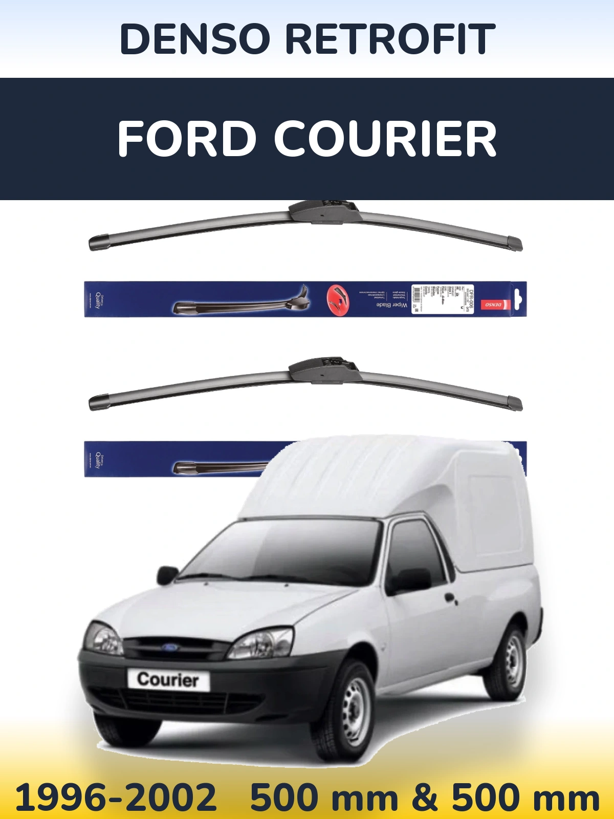 Front wiper blade set Denso Retrofit 500 & 500 mm for Ford Courier 1996-2002