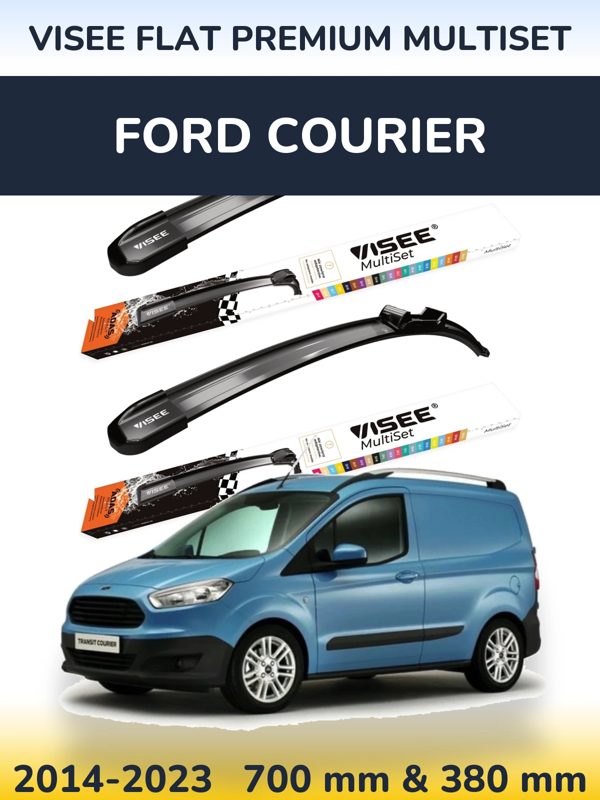 Front wiper blade set VISEE FLAT PREMIUM MultiSet 700 & 380 mm for Ford Courier 2014-2023