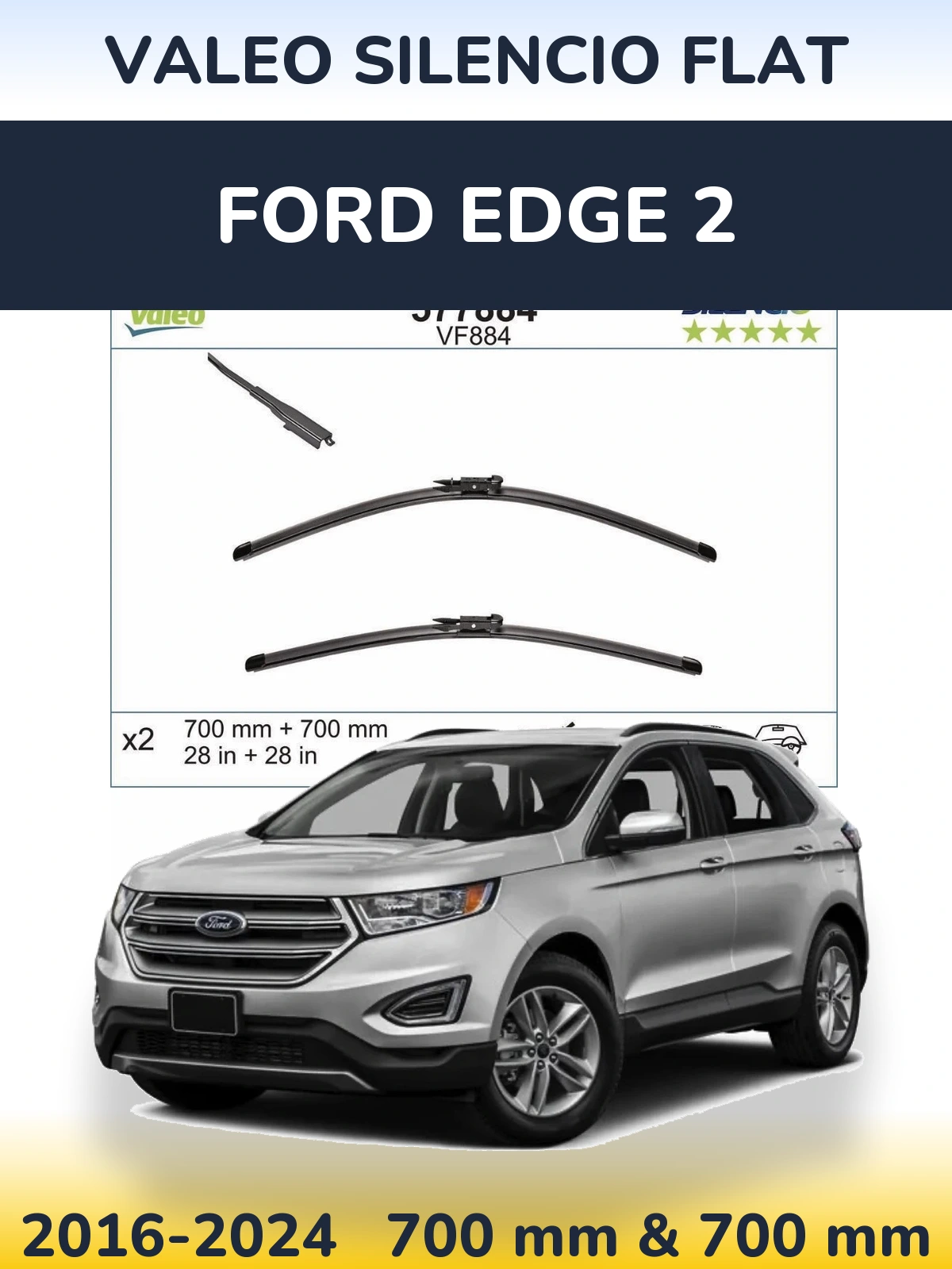 Комплект передних дворников Valeo Silencio Flat 700 & 700 мм для Ford Edge 2 2016-2024