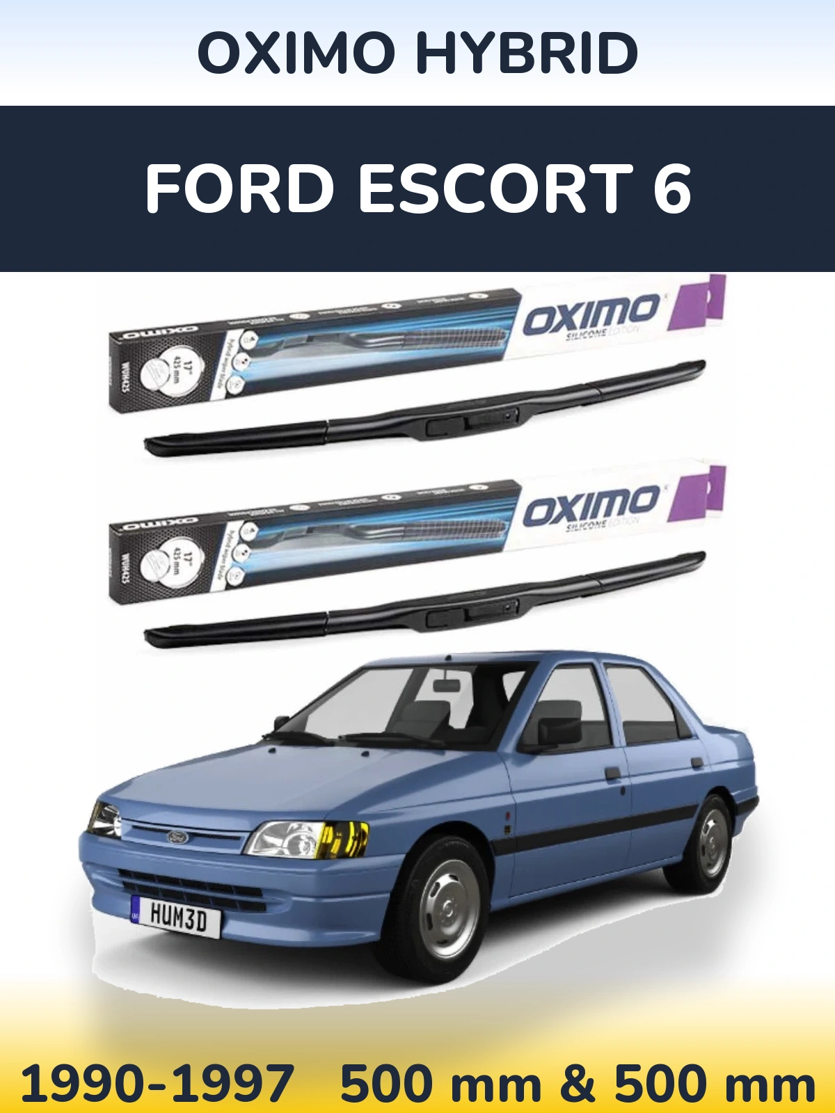 Комплект передних дворников Oximo Hybrid 500 & 500 мм для Ford Escort 6 1990-1997