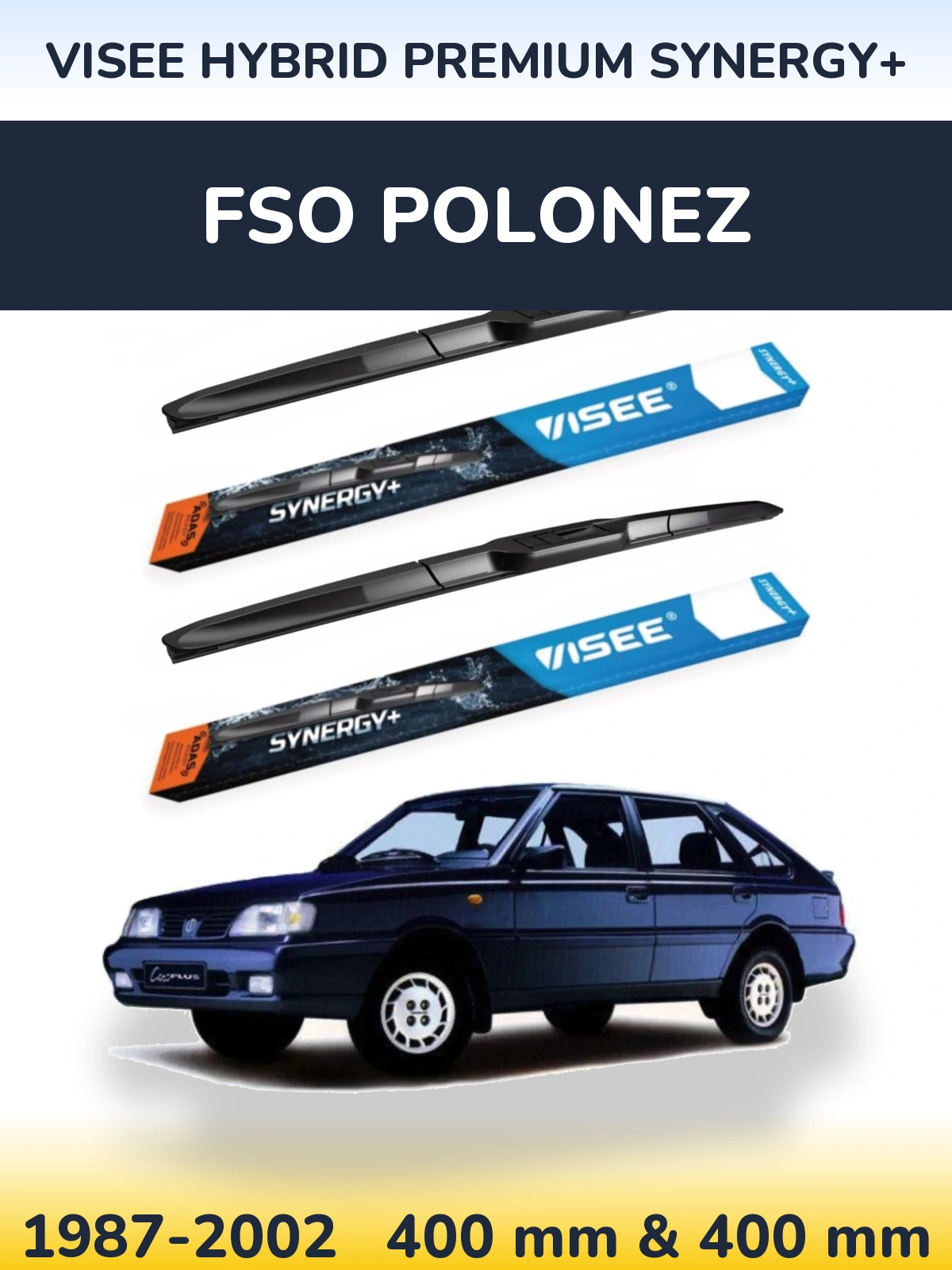 Front wiper blade set VISEE HYBRID PREMIUM SYNERGY+ 400 & 400 mm for FSO Polonez 1987-2002