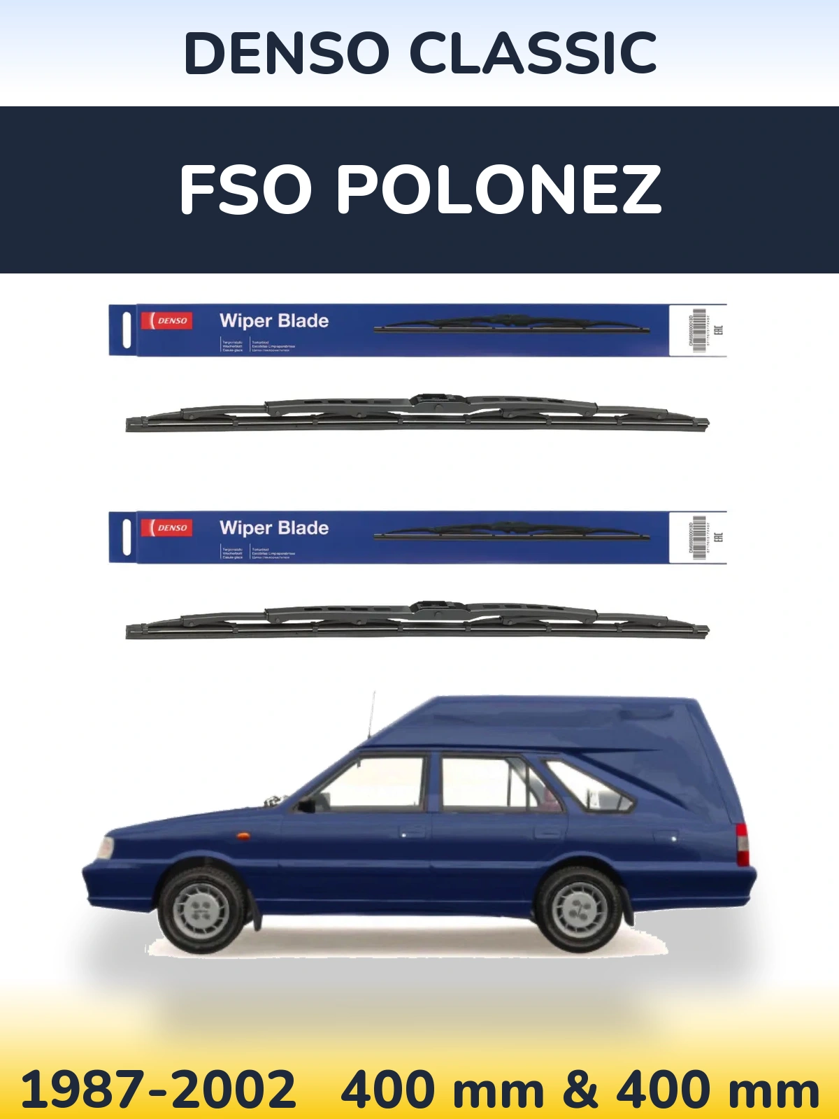 Front wiper blade set Denso Classic 400 & 400 mm for FSO Polonez 1987-2002