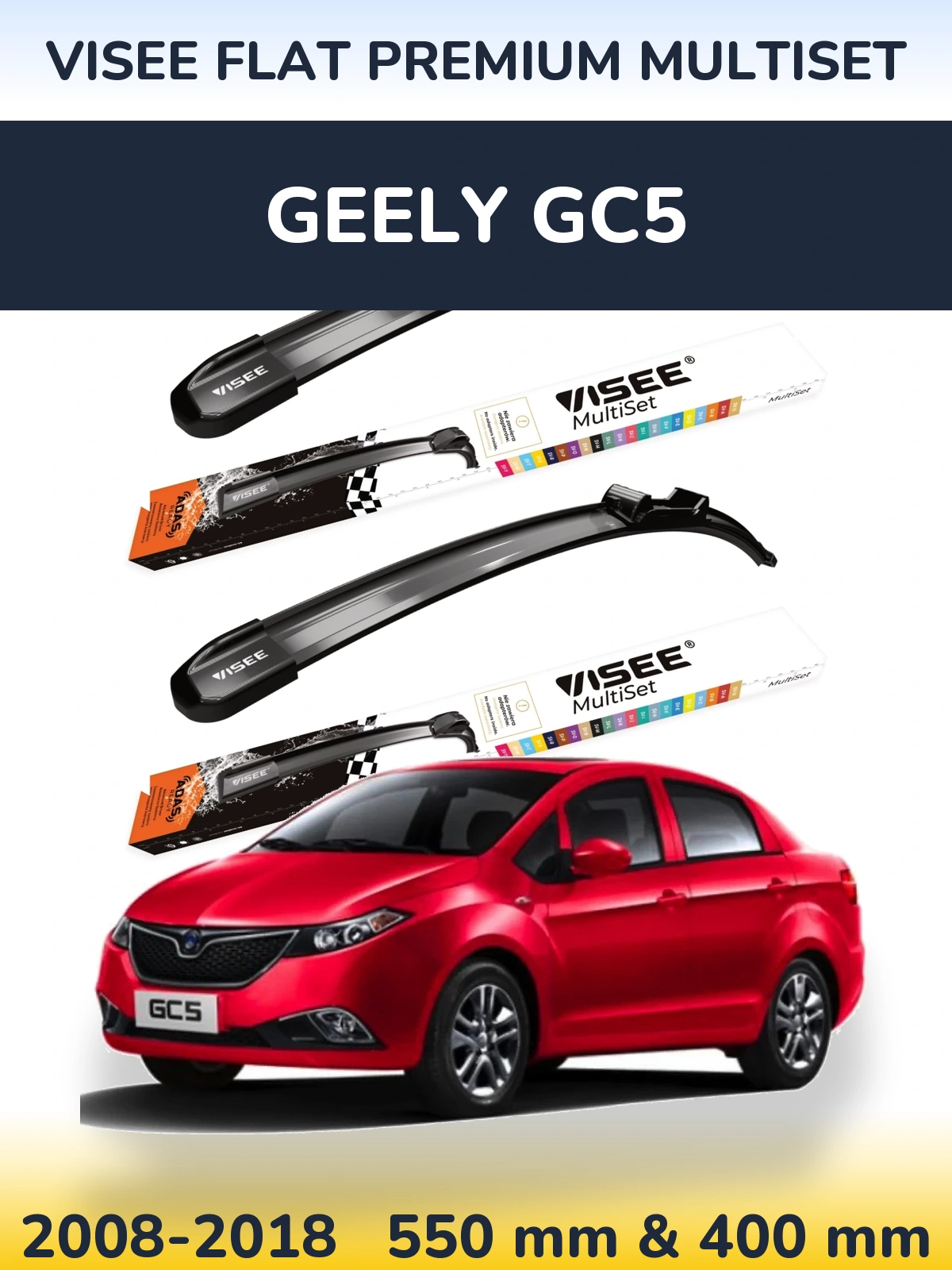 Front wiper blade set VISEE FLAT PREMIUM MultiSet 550 & 400 mm for Geely GC5 2008-2018