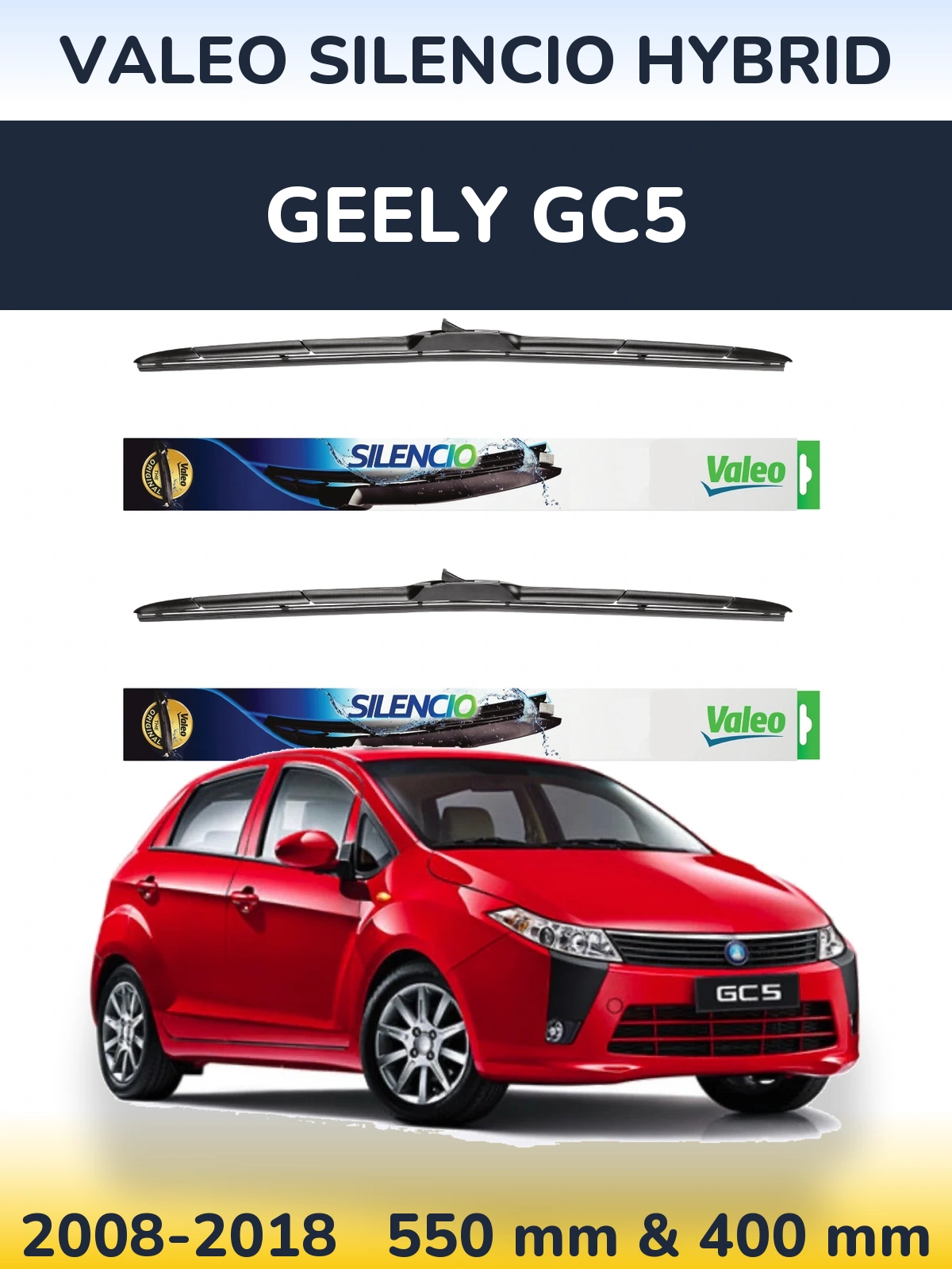 Front wiper blade set Valeo Silencio Hybrid 550 & 400 mm for Geely GC5 2008-2018