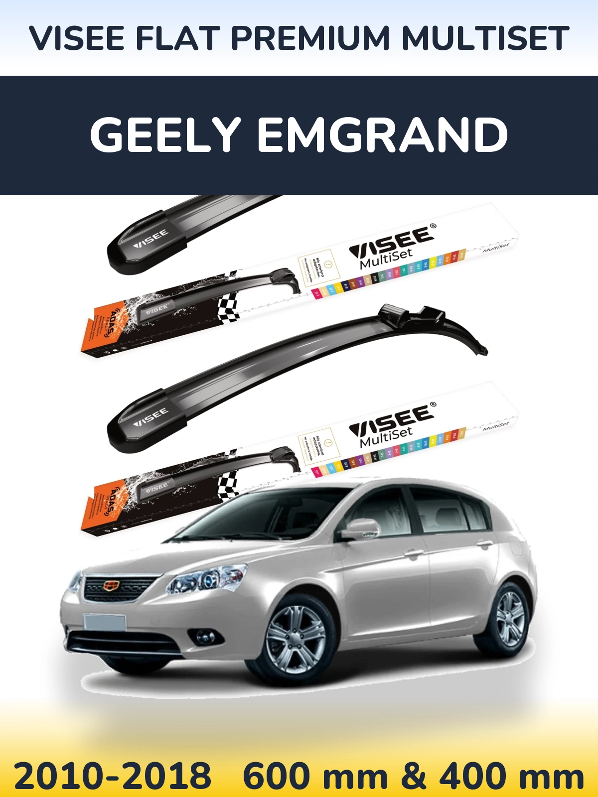 Комплект передних дворников VISEE FLAT PREMIUM MultiSet 600 & 400 мм для Geely Emgrand 2010-2018