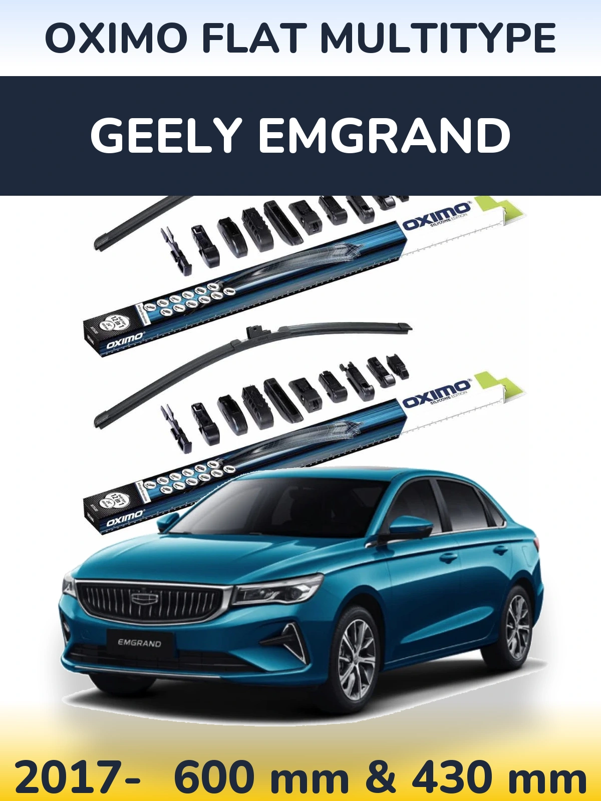 Комплект передних дворников Oximo Flat MultiТипe 600 & 430 мм для Geely Emgrand 2017-2026