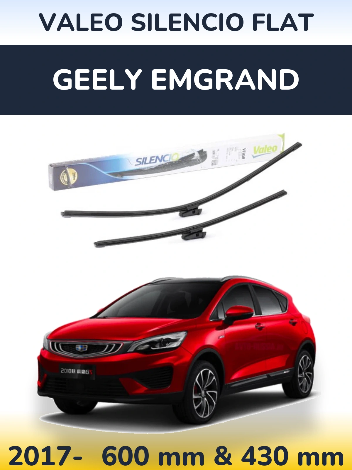 Front wiper blade set Valeo Silencio Flat 600 & 430 mm for Geely Emgrand 2017-2026