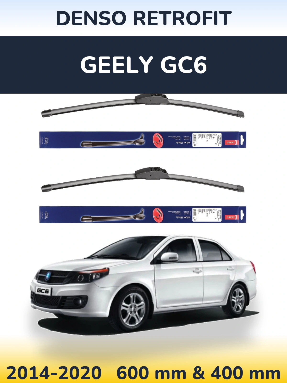 Front wiper blade set Denso Retrofit 600 & 400 mm for Geely GC6 2014-2020