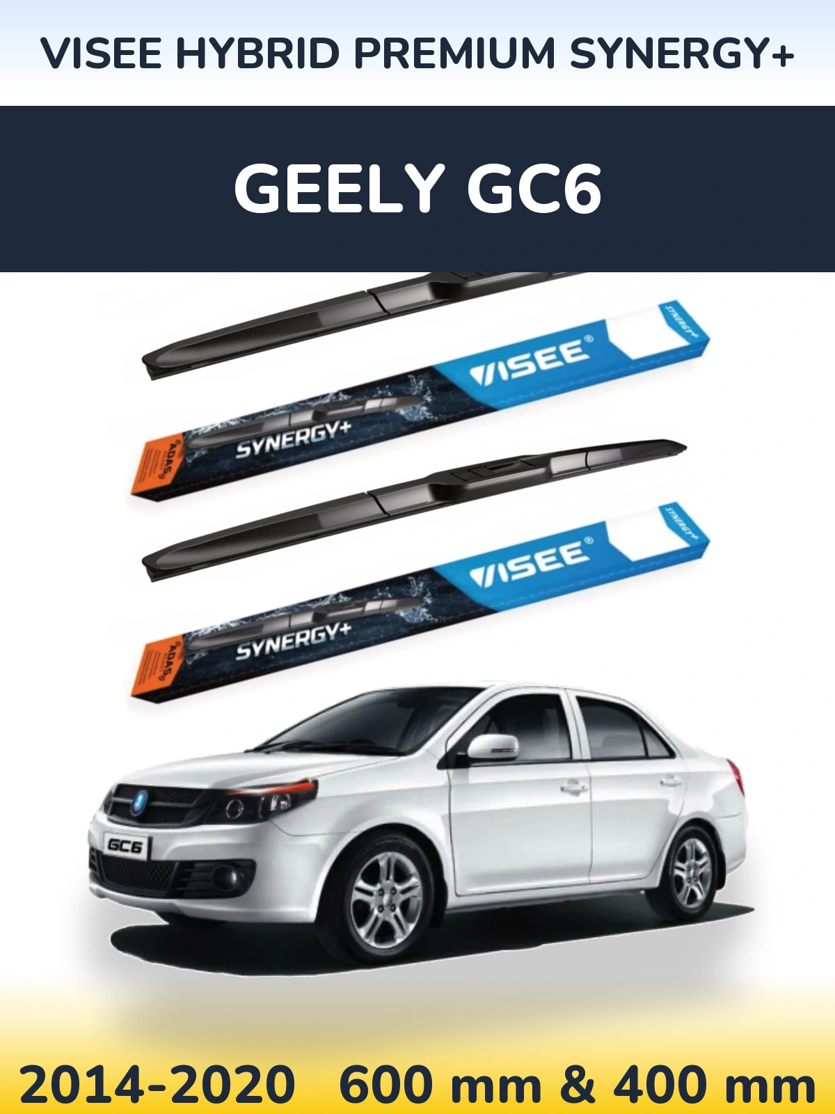 Front wiper blade set VISEE HYBRID PREMIUM SYNERGY+ 600 & 400 mm for Geely GC6 2014-2020