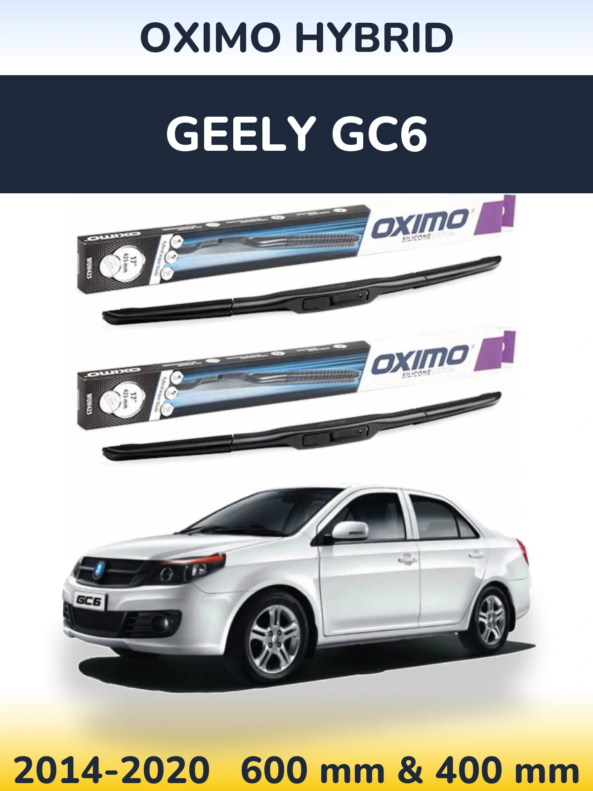 Front wiper blade set Oximo Hybrid 600 & 400 mm for Geely GC6 2014-2020