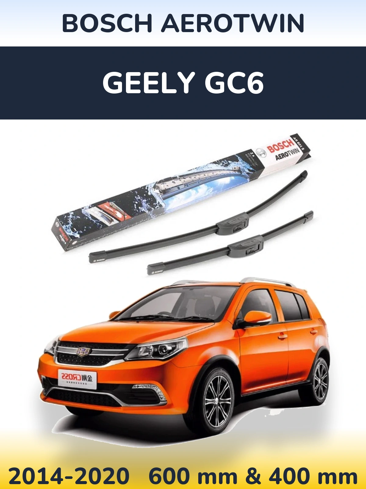 Front wiper blade set BOSCH AeroTwin 600 & 400 mm for Geely GC6 2014-2020