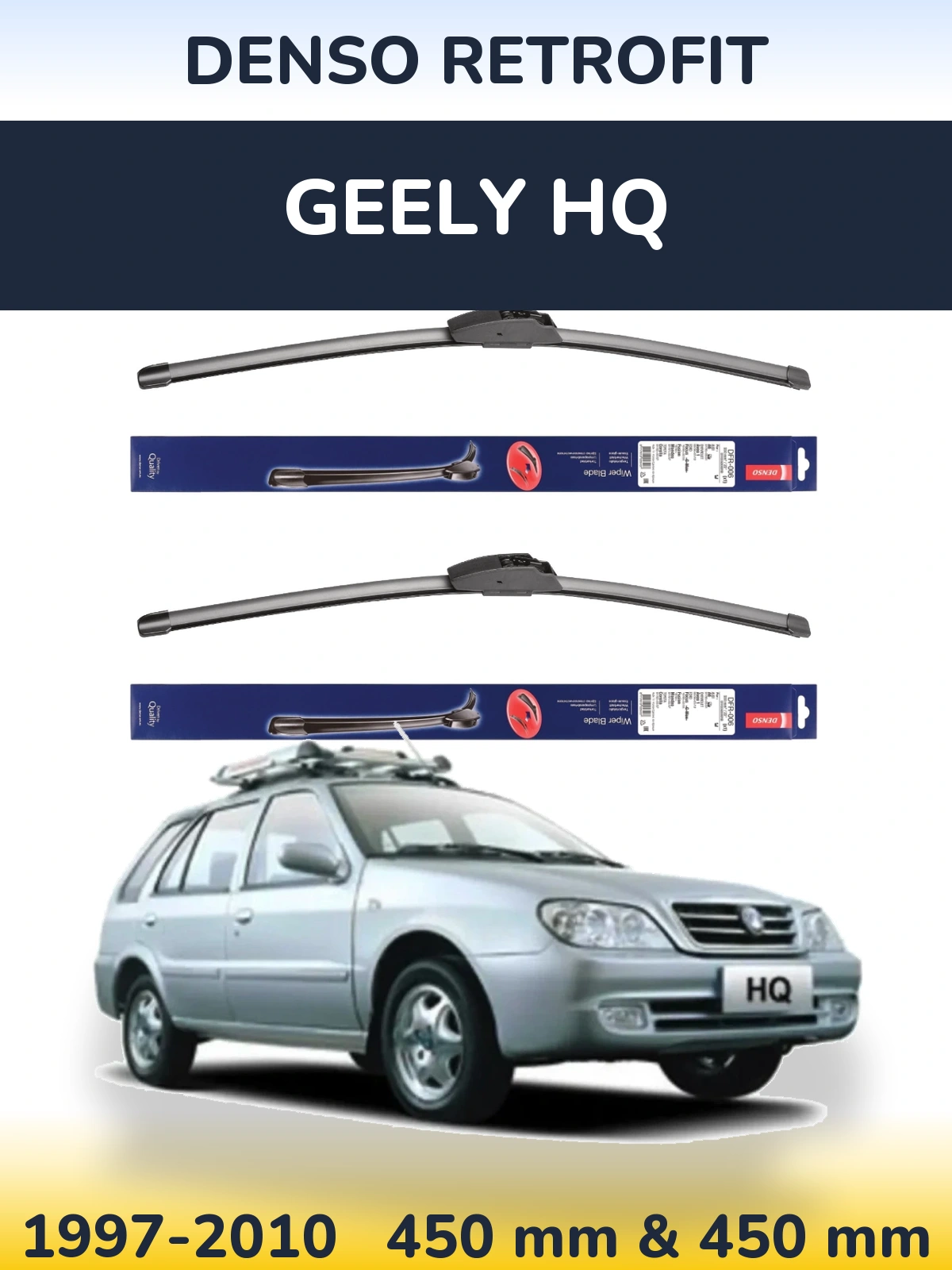 Front wiper blade set Denso Retrofit 450 & 450 mm for Geely HQ 1997-2010