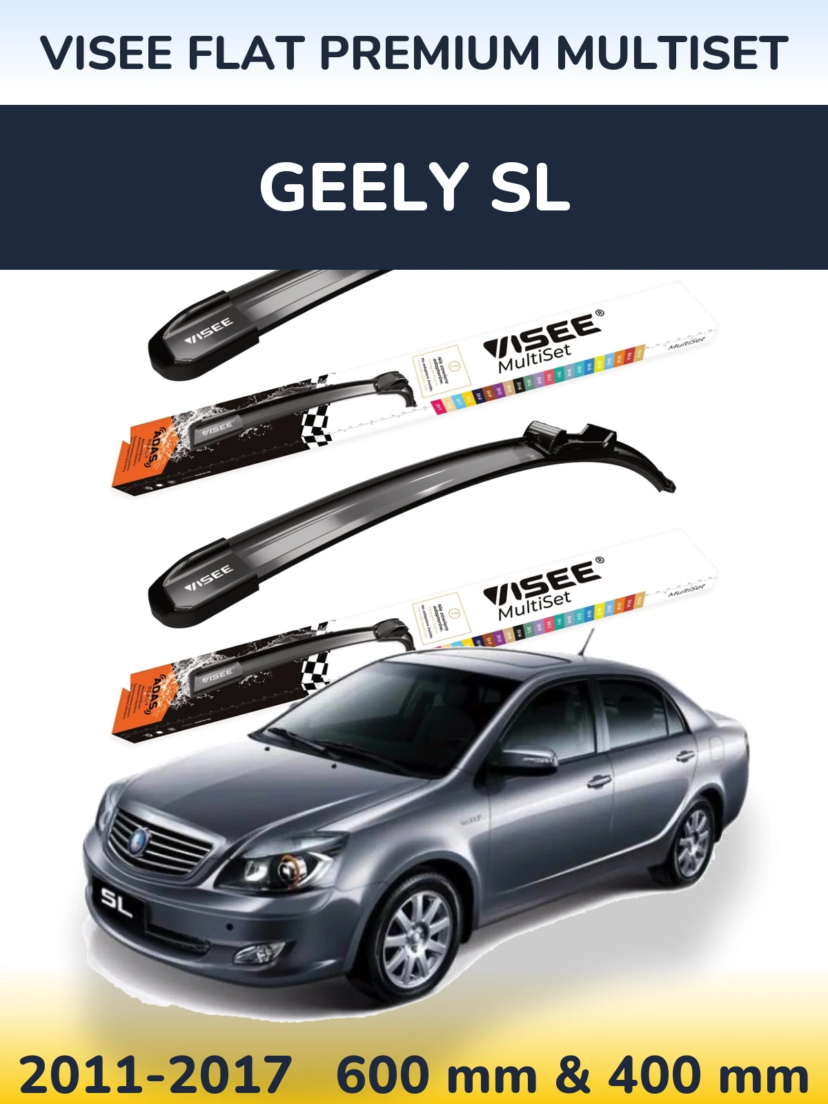 Front wiper blade set VISEE FLAT PREMIUM MultiSet 600 & 400 mm for Geely SL 2011-2017