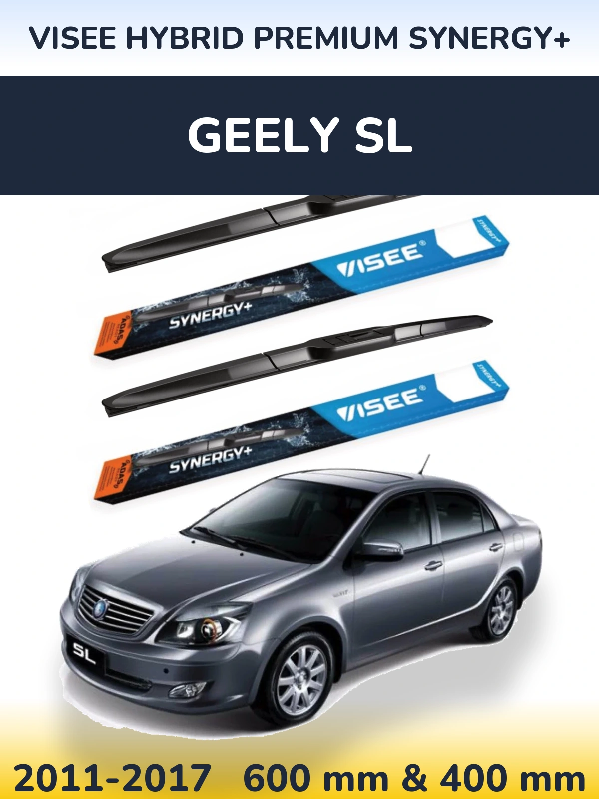 Front wiper blade set VISEE HYBRID PREMIUM SYNERGY+ 600 & 400 mm for Geely SL 2011-2017