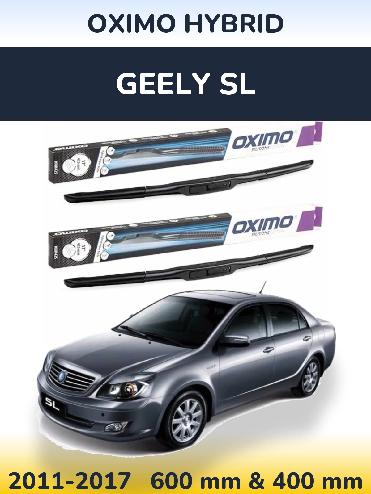 Front wiper blade set Oximo Hybrid 600 & 400 mm for Geely SL 2011-2017
