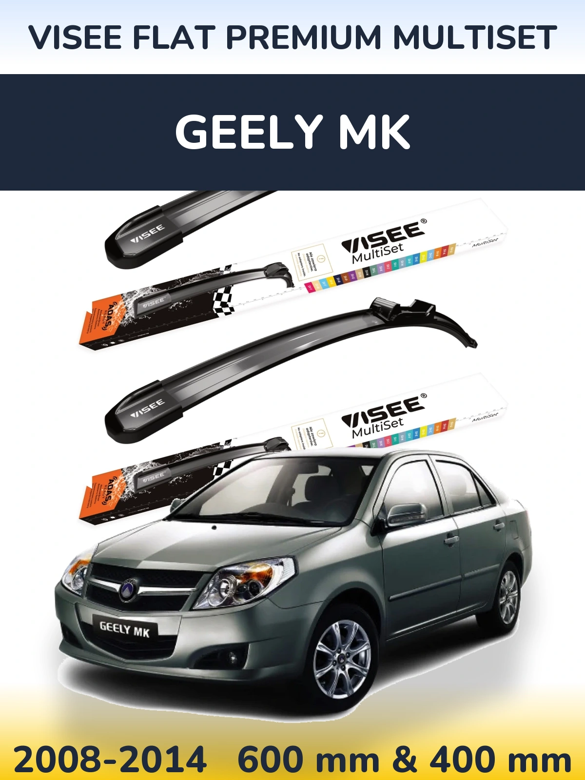 Front wiper blade set VISEE FLAT PREMIUM MultiSet 600 & 400 mm for Geely MK 2008-2014