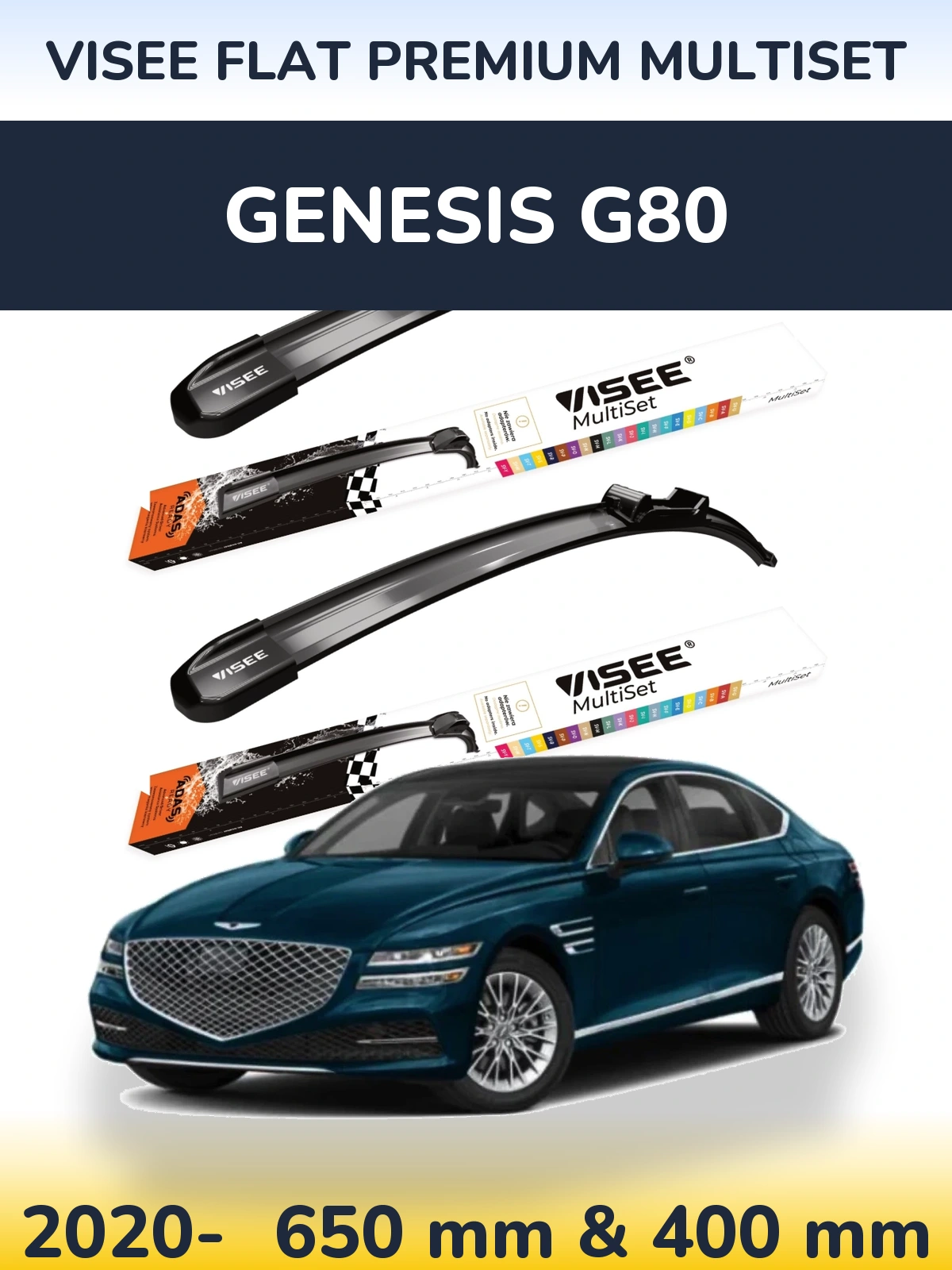 Front wiper blade set VISEE FLAT PREMIUM MultiSet 650 & 400 mm for Genesis G80 2020-2026