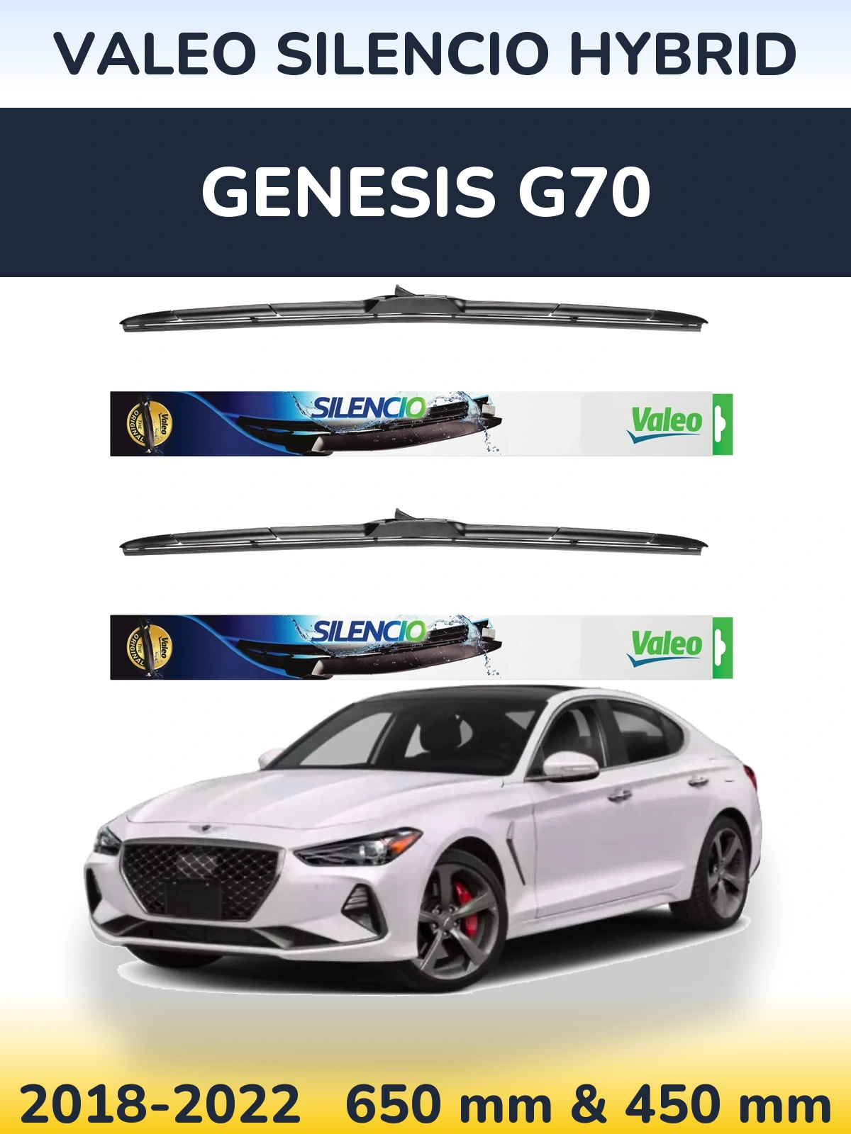 Комплект передніх щіток Valeo Silencio Hybrid 650 & 450 мм для Genesis G70 2018-2022