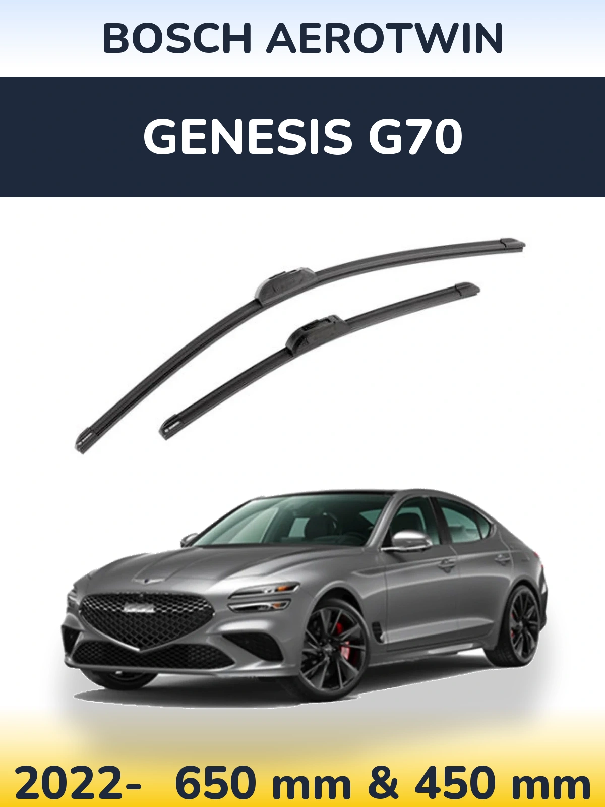 Front wiper blade set BOSCH AeroTwin 650 & 450 mm for Genesis G70 2022-2026
