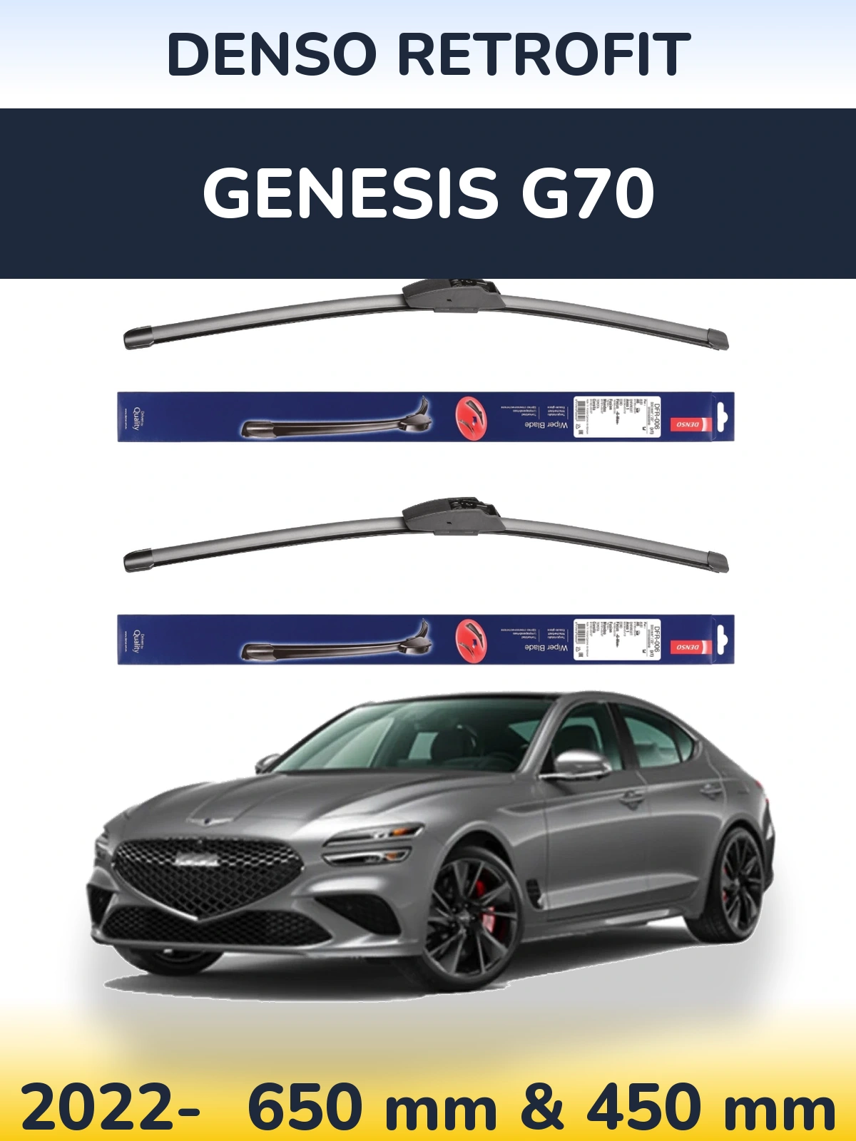 Front wiper blade set Denso Retrofit 650 & 450 mm for Genesis G70 2022-2026