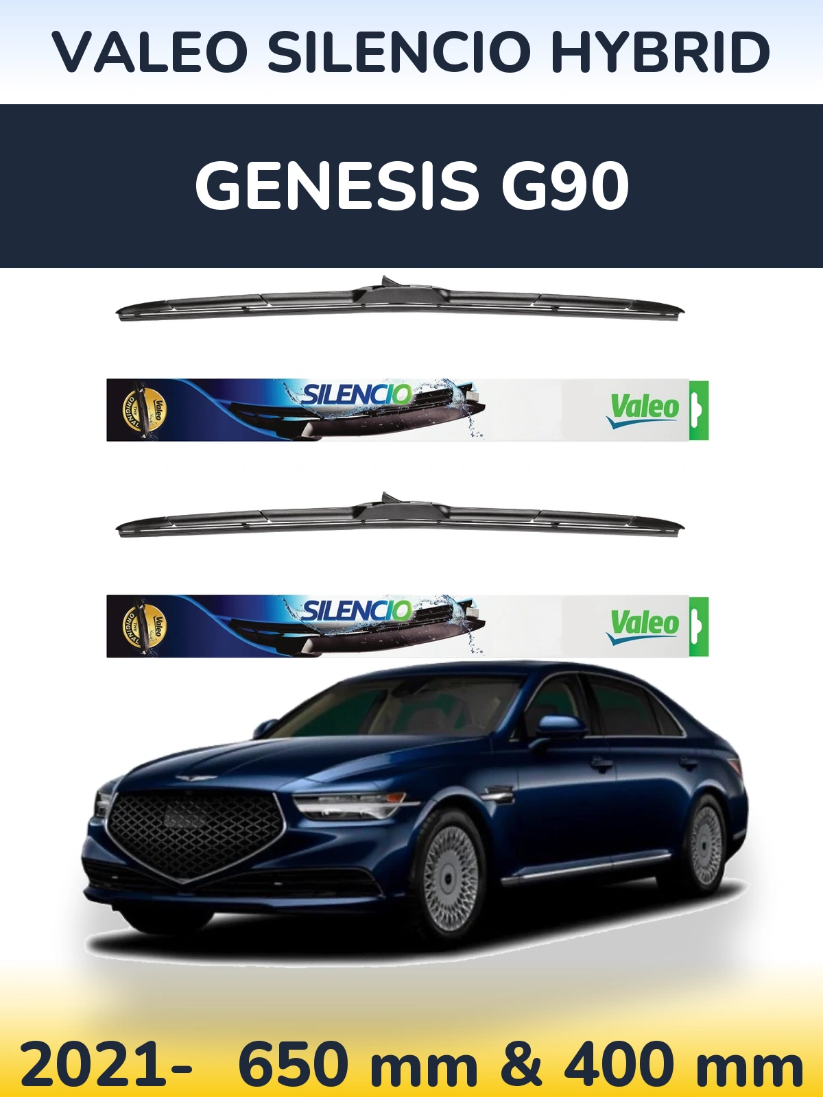 Комплект передніх щіток Valeo Silencio Hybrid 650 & 400 мм для Genesis G90 2021-2026
