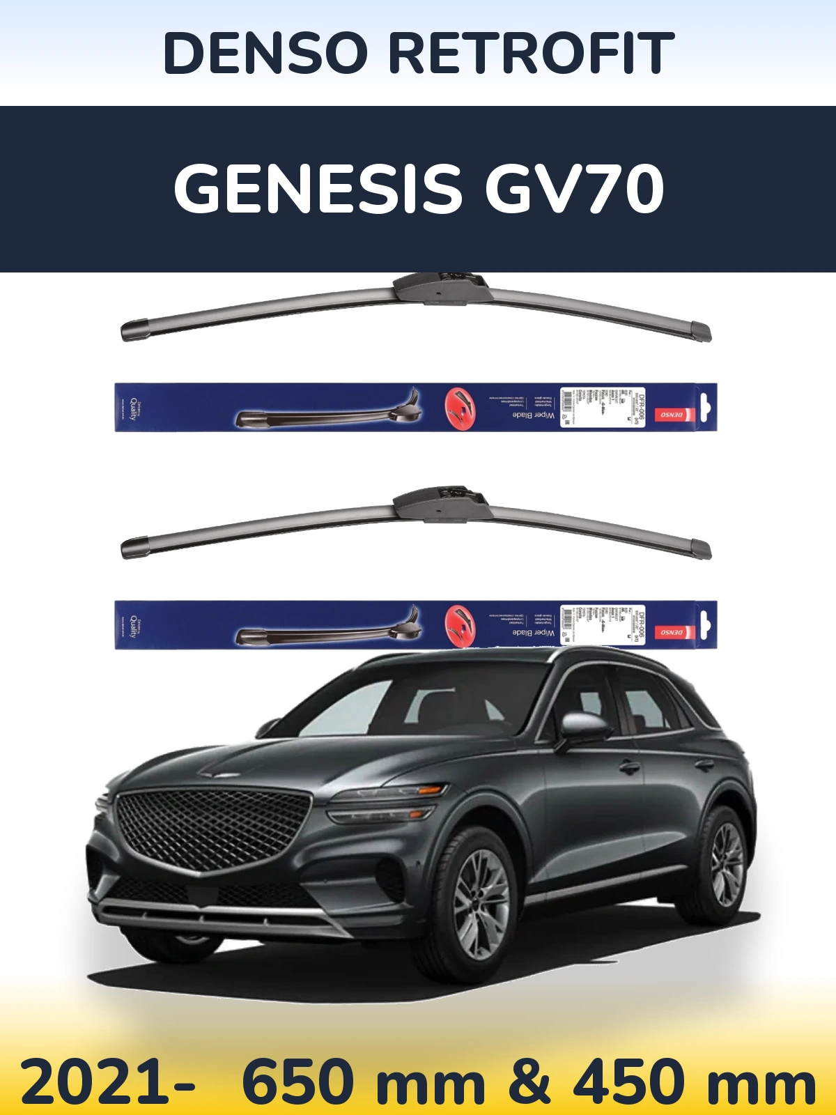 Front wiper blade set Denso Retrofit 650 & 450 mm for Genesis GV70 2021-2026