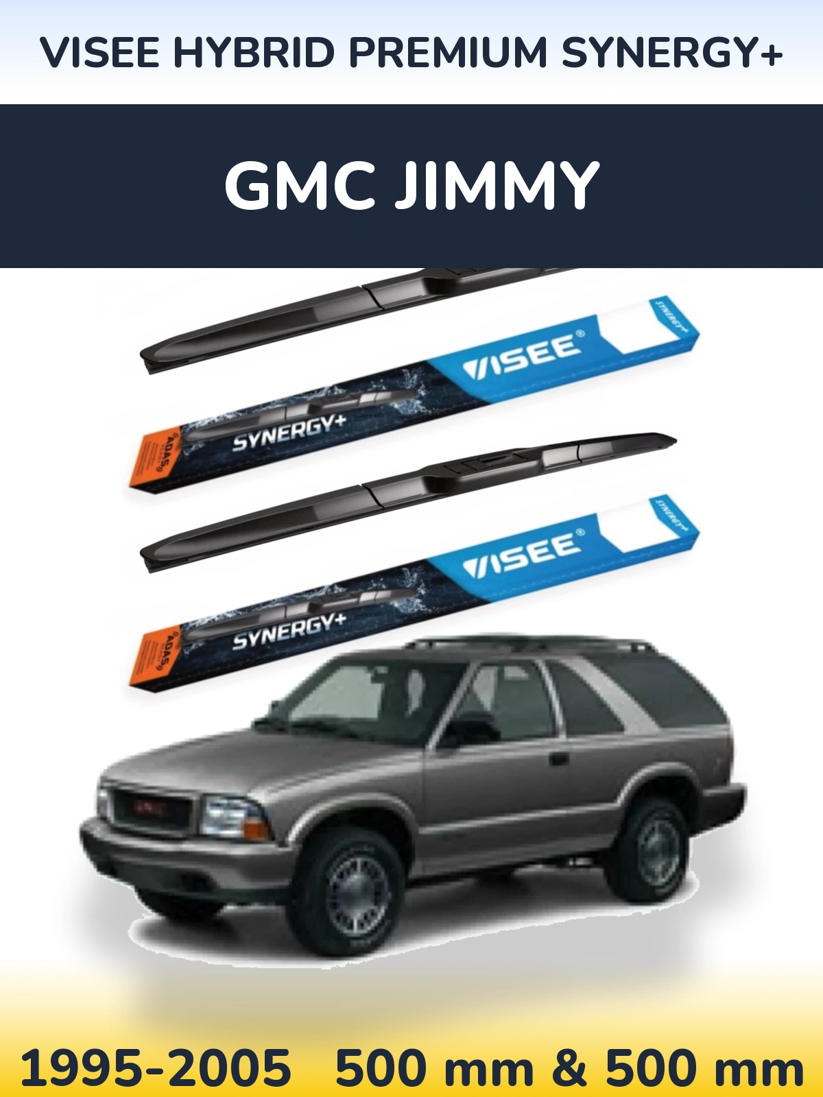 Front wiper blade set VISEE HYBRID PREMIUM SYNERGY+ 500 & 500 mm for GMC Jimmy 1995-2005